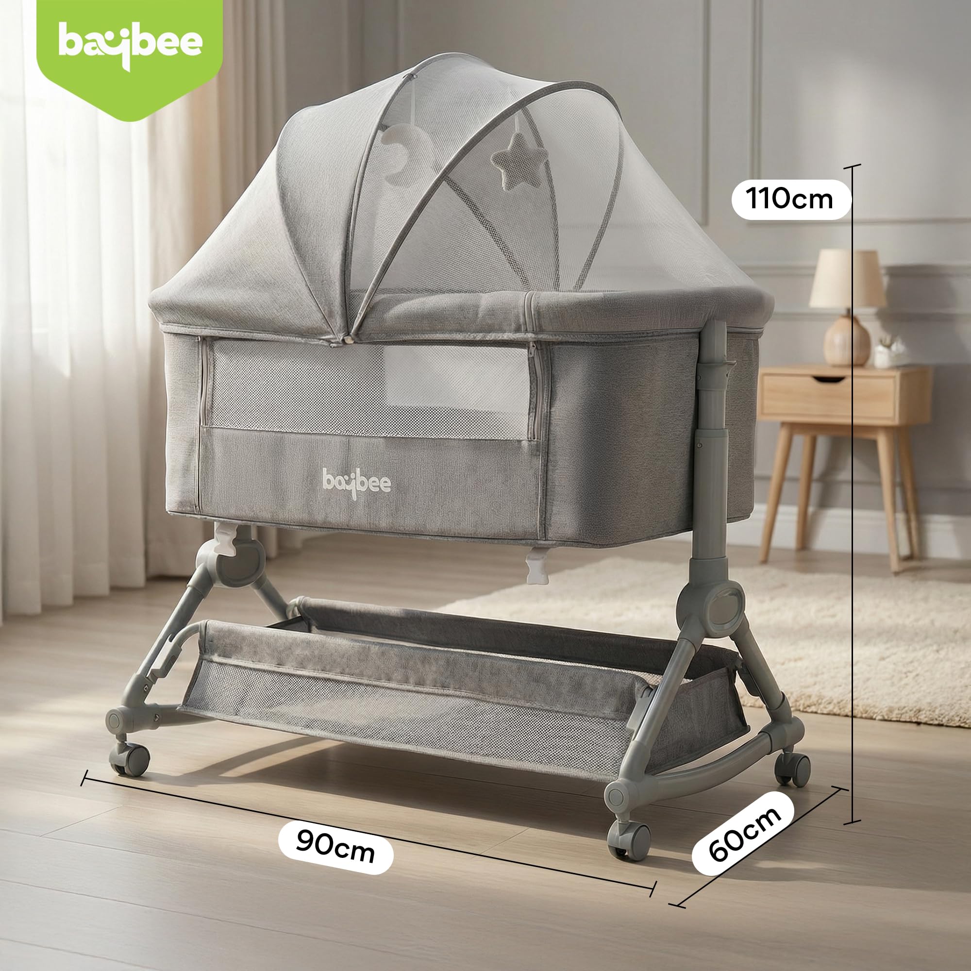 Baybee Bedside Crib for Baby with Rocking Mode - Image 8