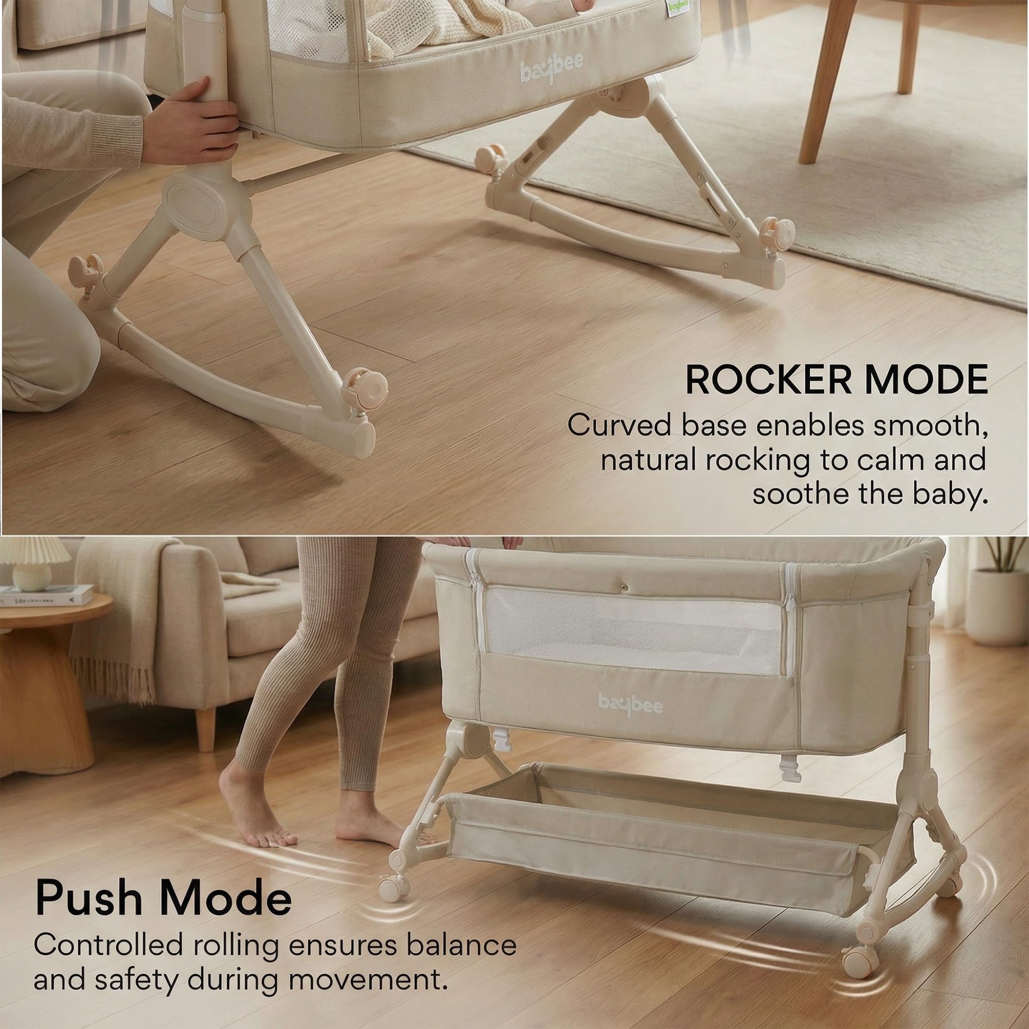 Baybee Bedside Crib for Baby with Rocking Mode - Image 11