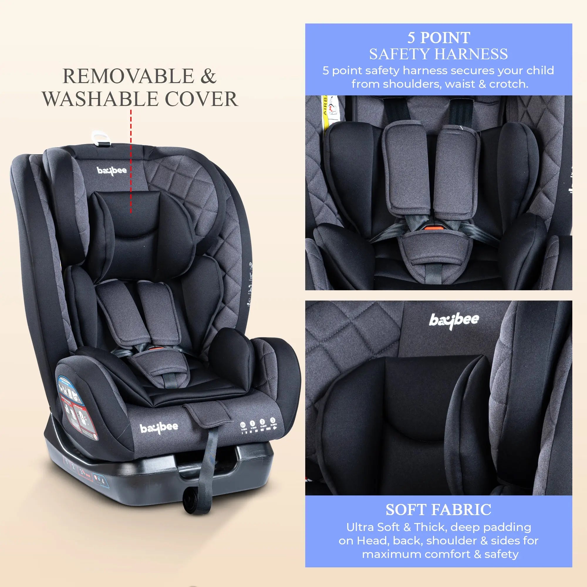 Baybee Convertible Infant Car Seat for Baby 0 to 12 Years with 3 Position Recline - Image 6
