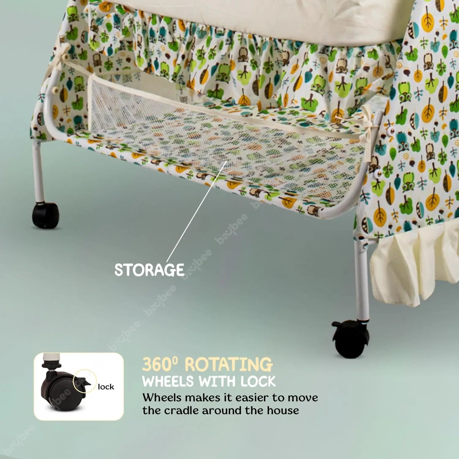 Baybee Fuffy Baby Swing Cradle for Newborn Baby with Mosquito Net, Storage & Wheels - Image 13