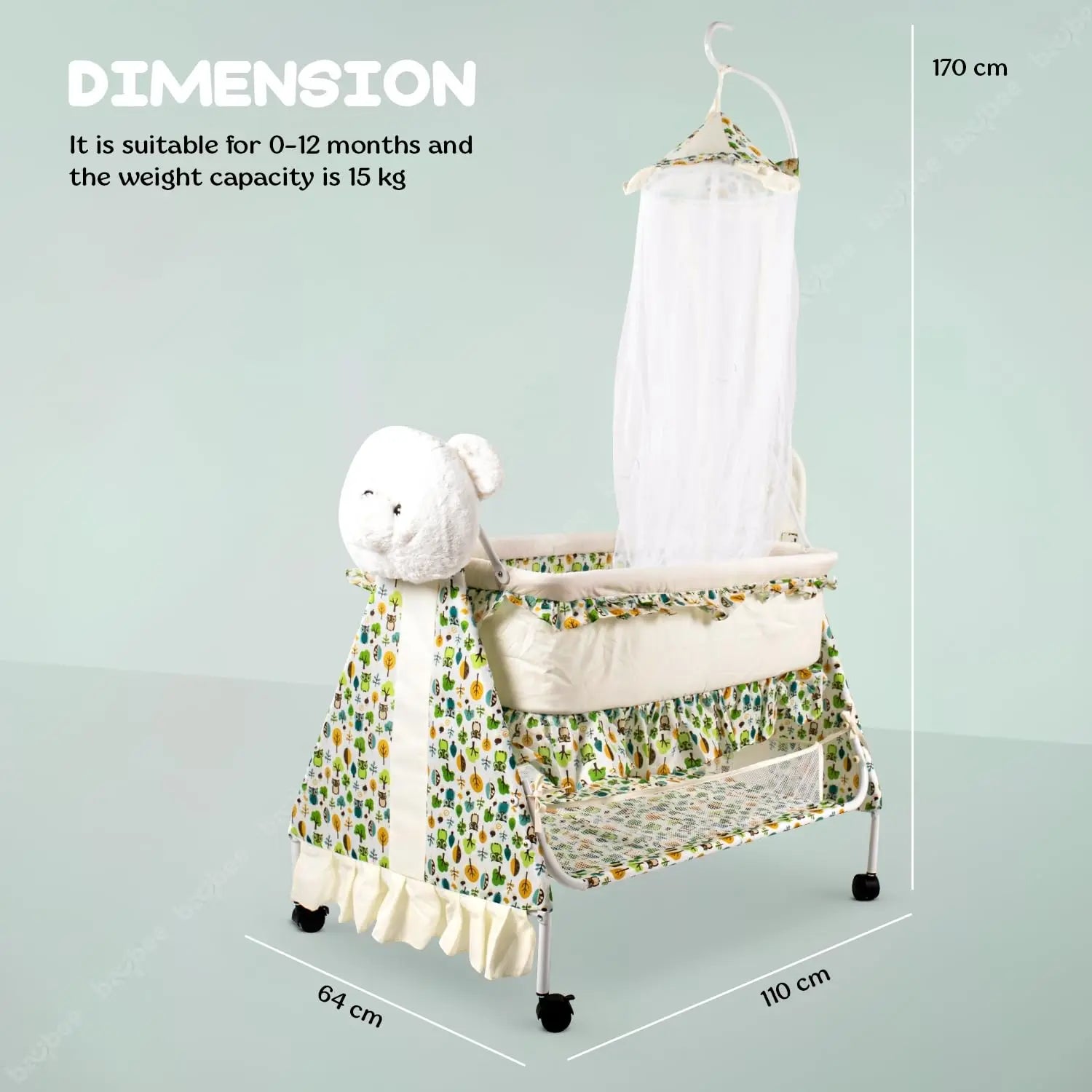 Baybee Fuffy Baby Swing Cradle for Newborn Baby with Mosquito Net, Storage & Wheels - Image 15