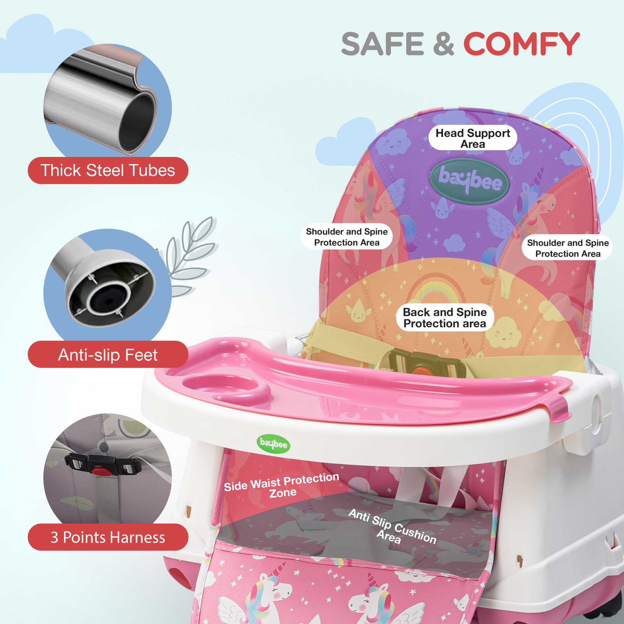 Baybee 4 in 1 Convertible High Chair for Kids Foldable Baby Feeding Chair - Image 5