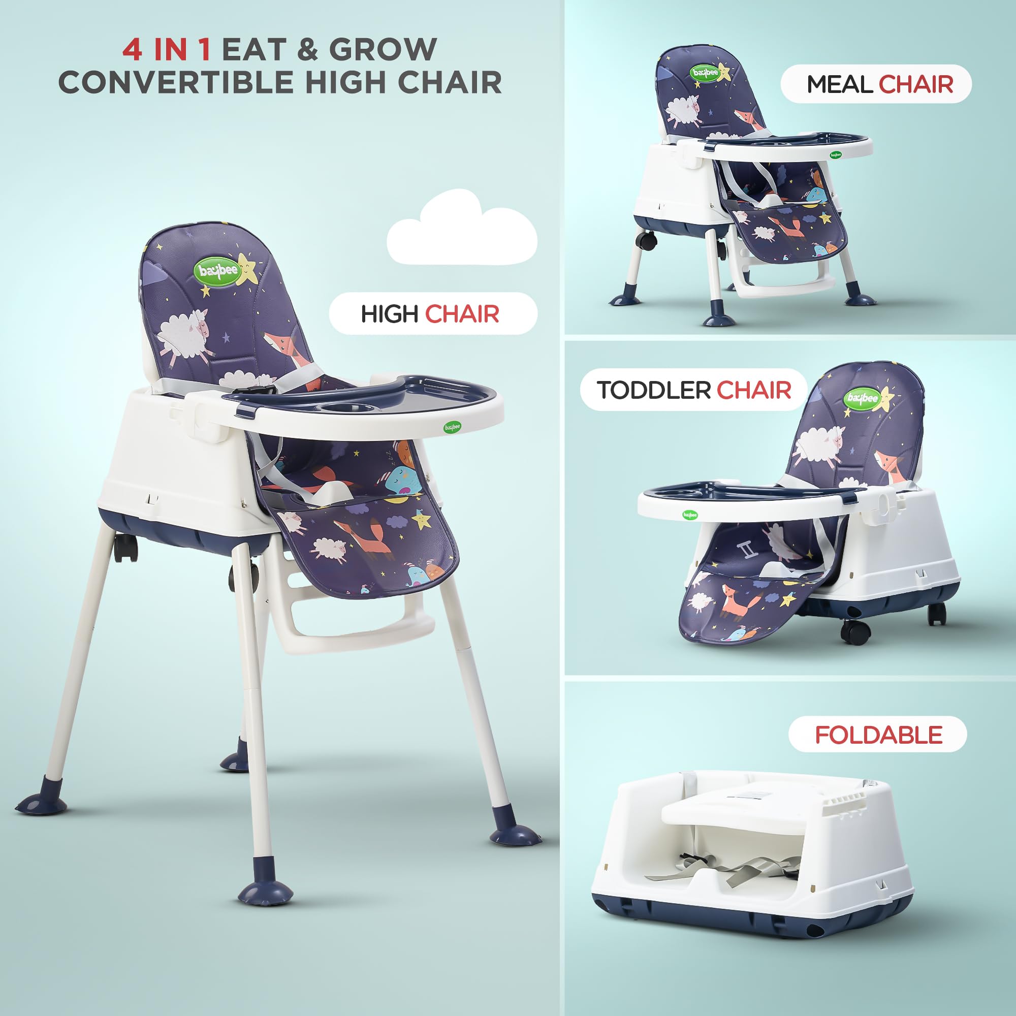 Baybee 4 in 1 Convertible High Chair for Kids Foldable Baby Feeding Chair - Image 11