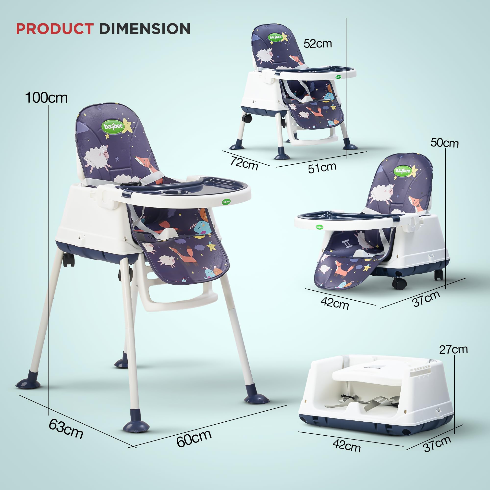 Baybee 4 in 1 Convertible High Chair for Kids Foldable Baby Feeding Chair - Image 16