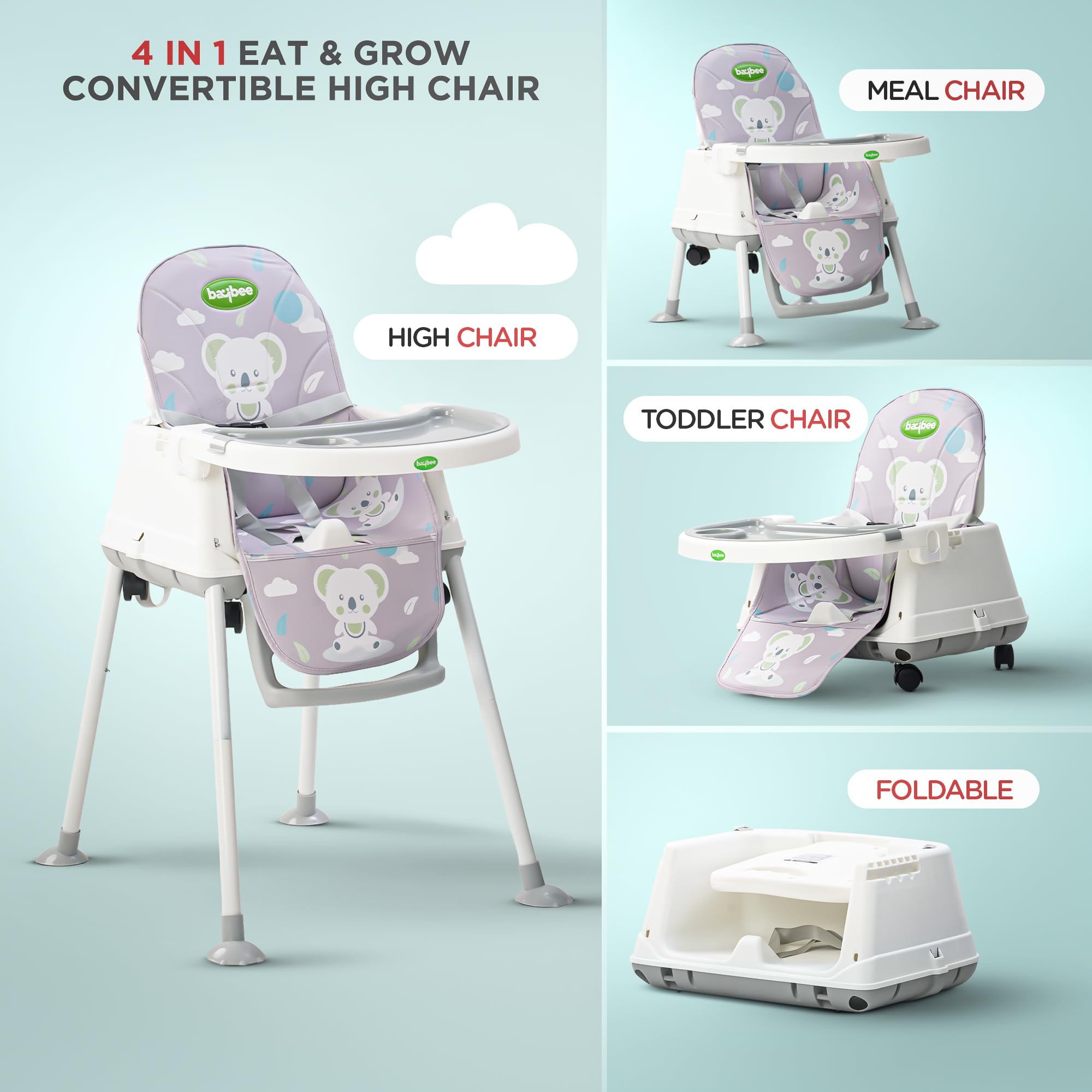 Baybee 4 in 1 Convertible High Chair for Kids Foldable Baby Feeding Chair - Image 19