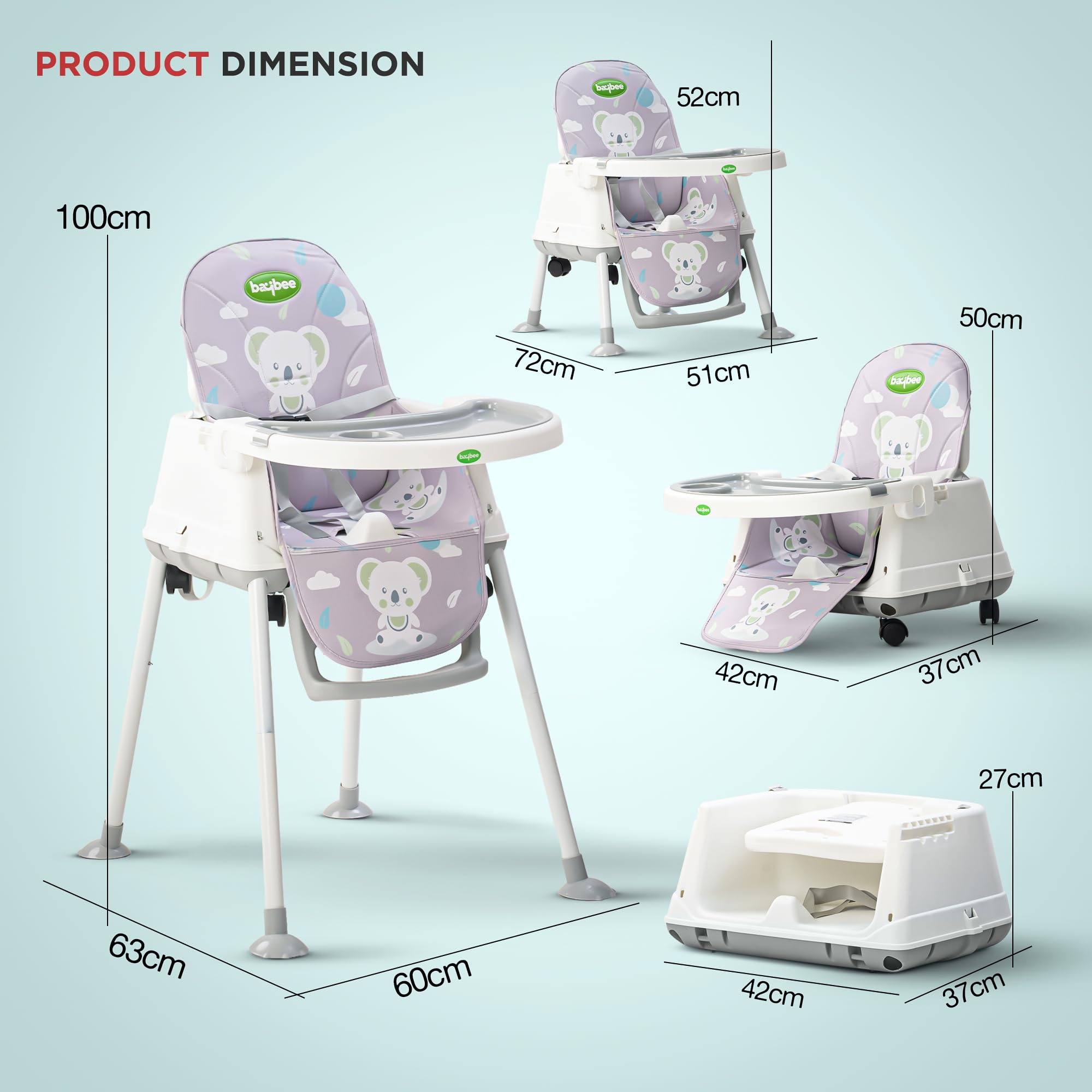 Baybee 4 in 1 Convertible High Chair for Kids Foldable Baby Feeding Chair - Image 24