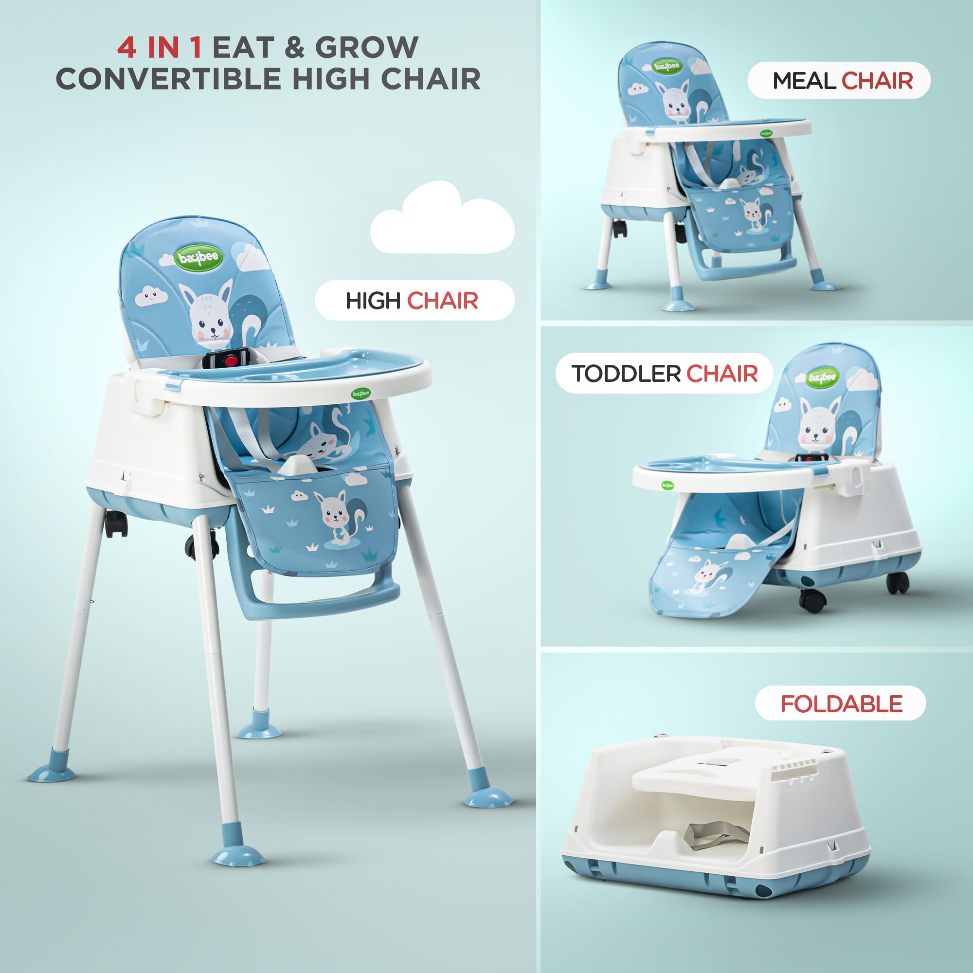 Baybee 4 in 1 Convertible High Chair for Kids Foldable Baby Feeding Chair - Image 27