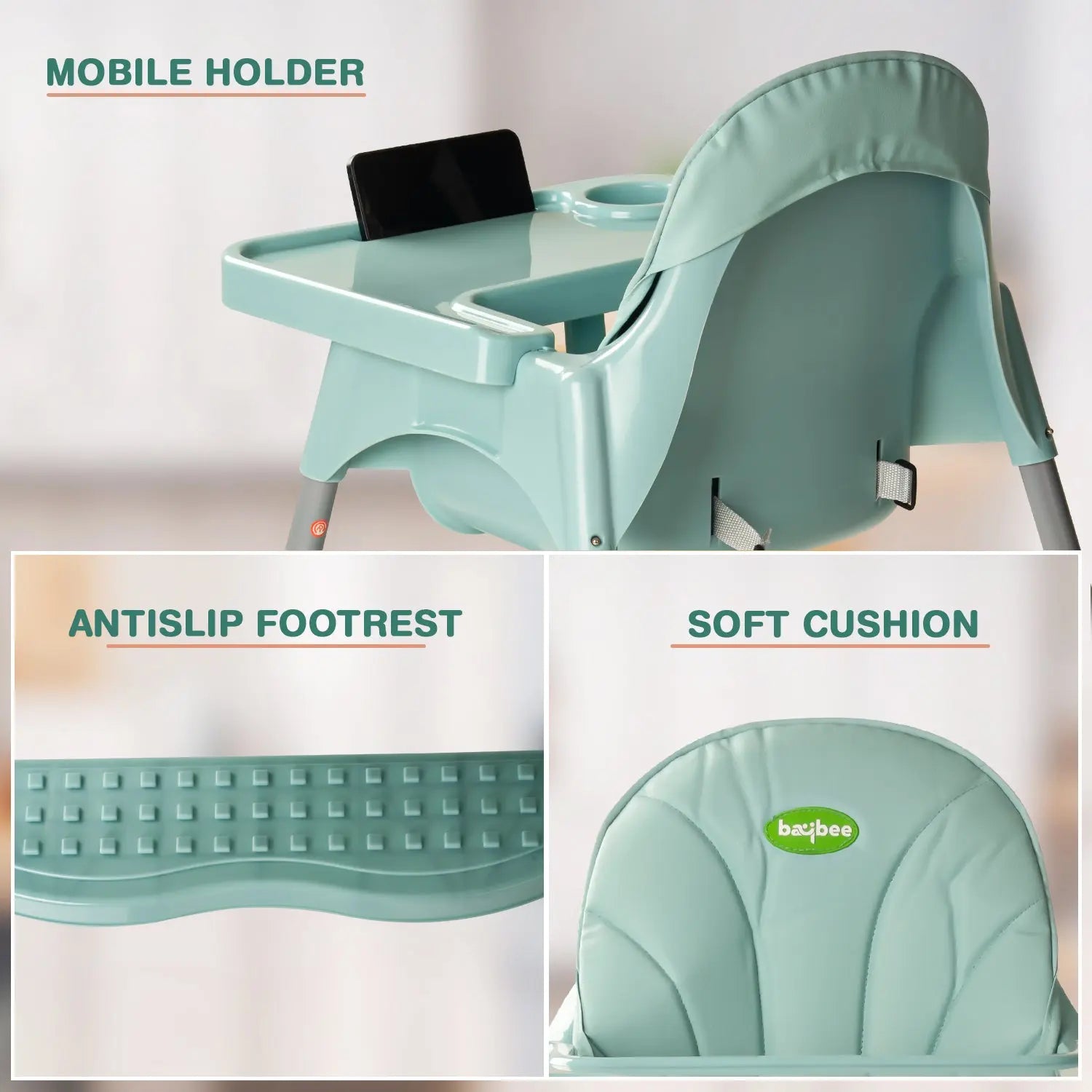 Baybee Clento 2 in 1 Baby High Chair for Kids with 2 Height Adjustable, 3 Point Safety Belt - Image 6