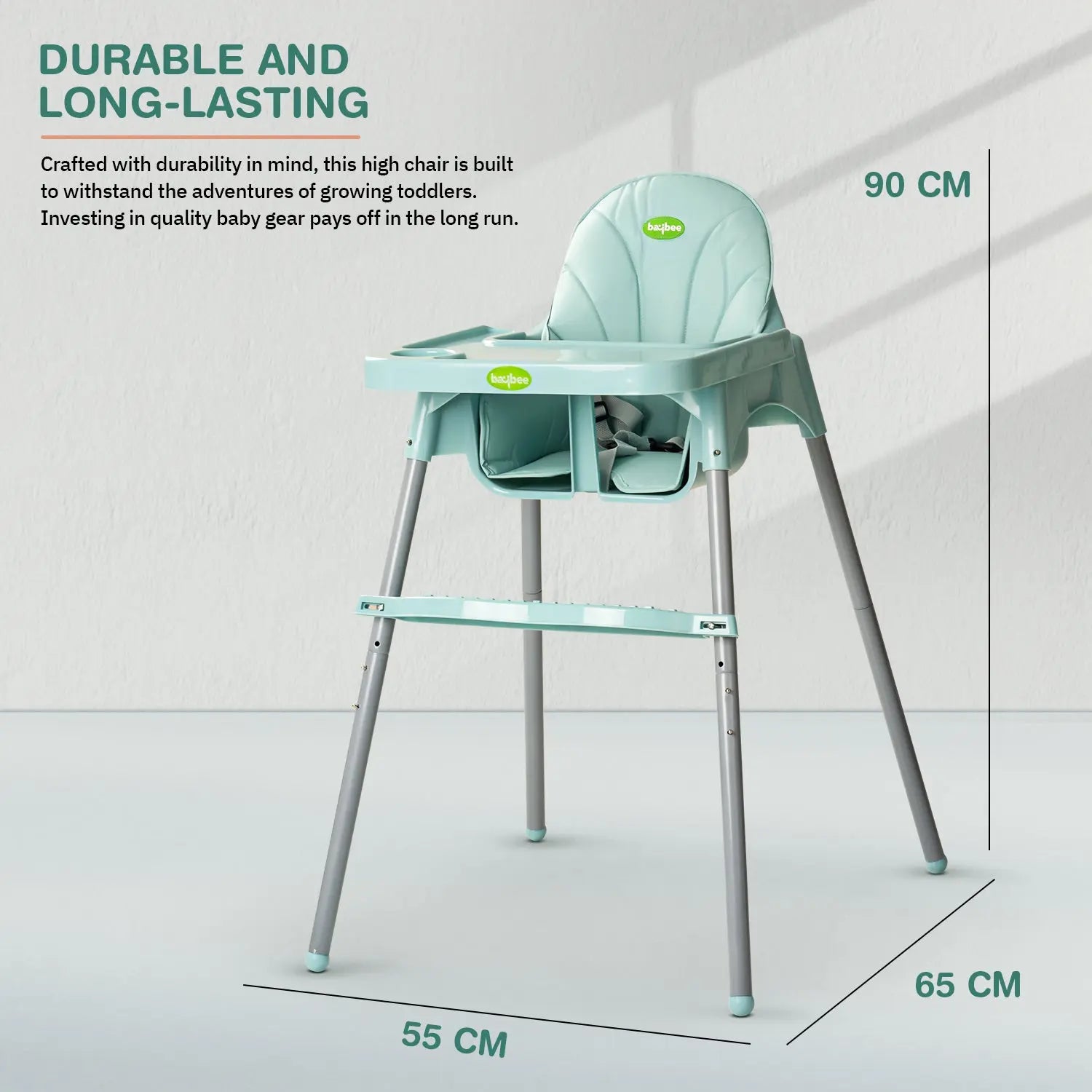 Baybee Clento 2 in 1 Baby High Chair for Kids with 2 Height Adjustable, 3 Point Safety Belt - Image 9