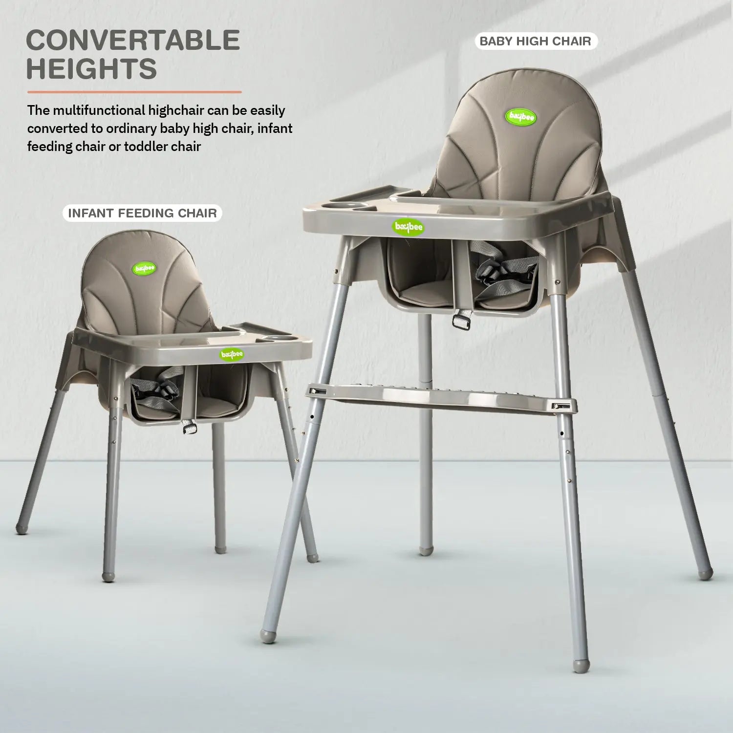 Baybee Clento 2 in 1 Baby High Chair for Kids with 2 Height Adjustable, 3 Point Safety Belt - Image 14