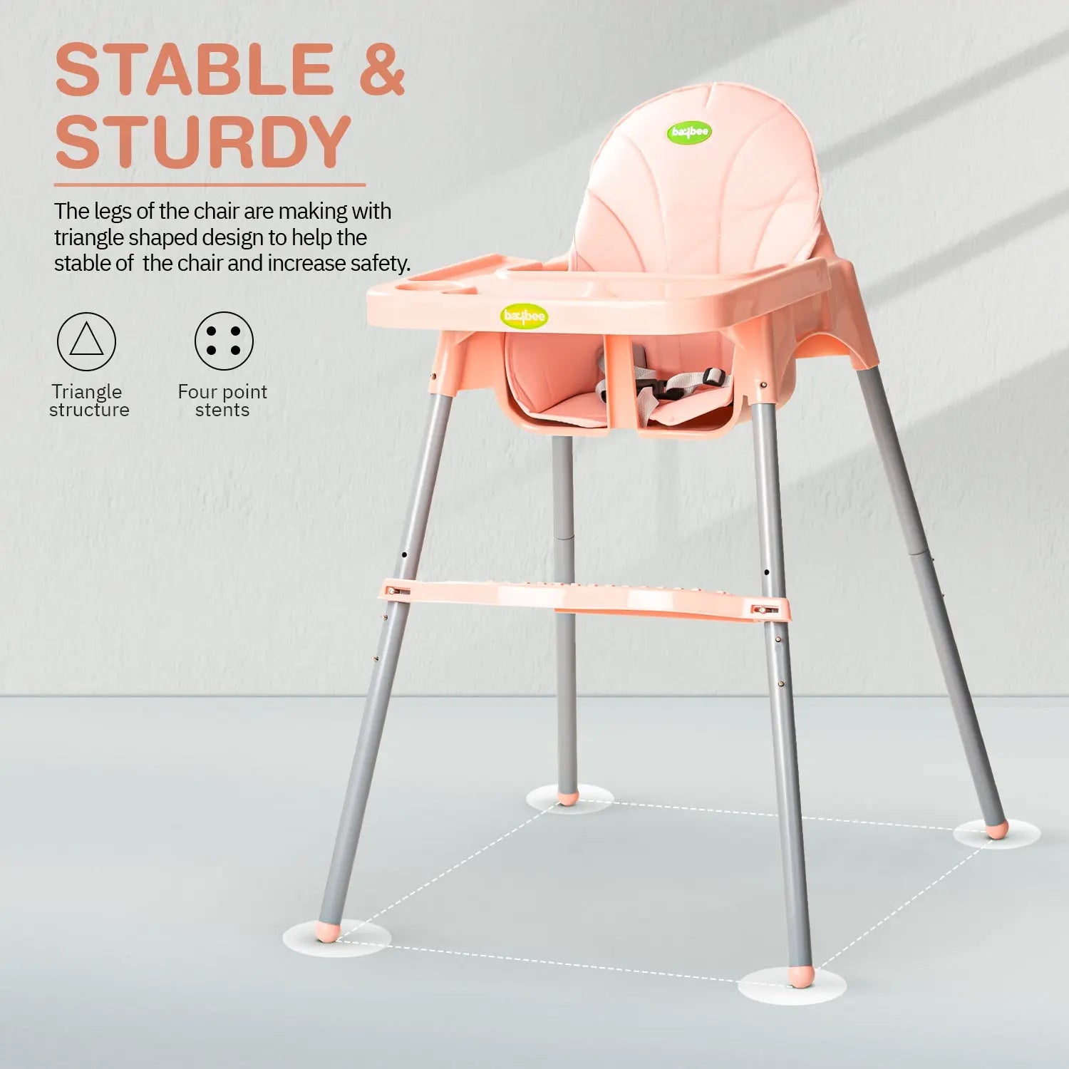 Baybee Clento 2 in 1 Baby High Chair for Kids with 2 Height Adjustable, 3 Point Safety Belt - Image 26