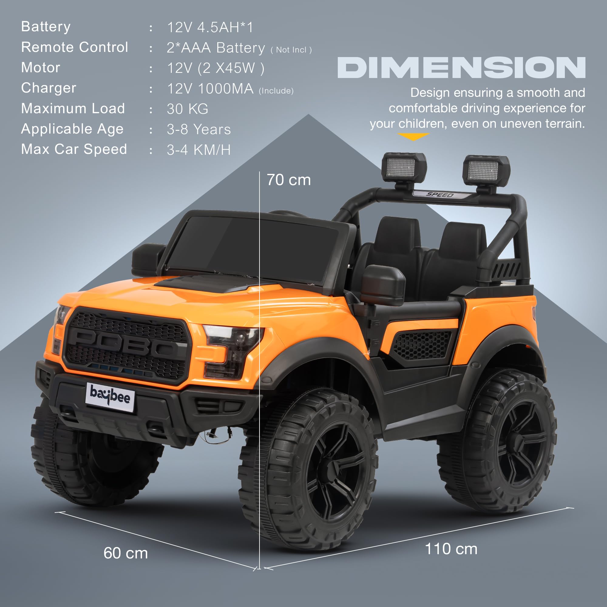 Baybee Bronco Battery Operated Jeep for Kids RGB Windshield Light & Music - Image 72