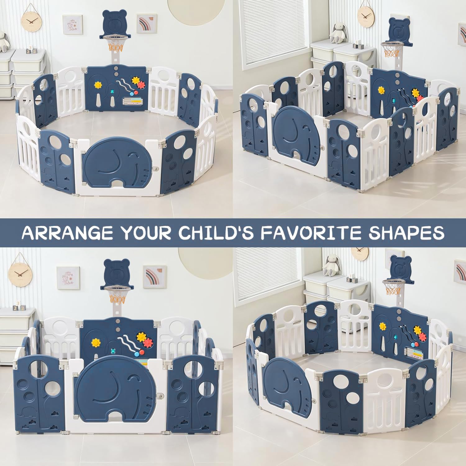 Baybee 2-in-1 Foldable Kids Playpen with Basketball Set & Sensory Toys Baby Play Yard with Safety Lock for 0-5 Years (18 Panel) - Image 3