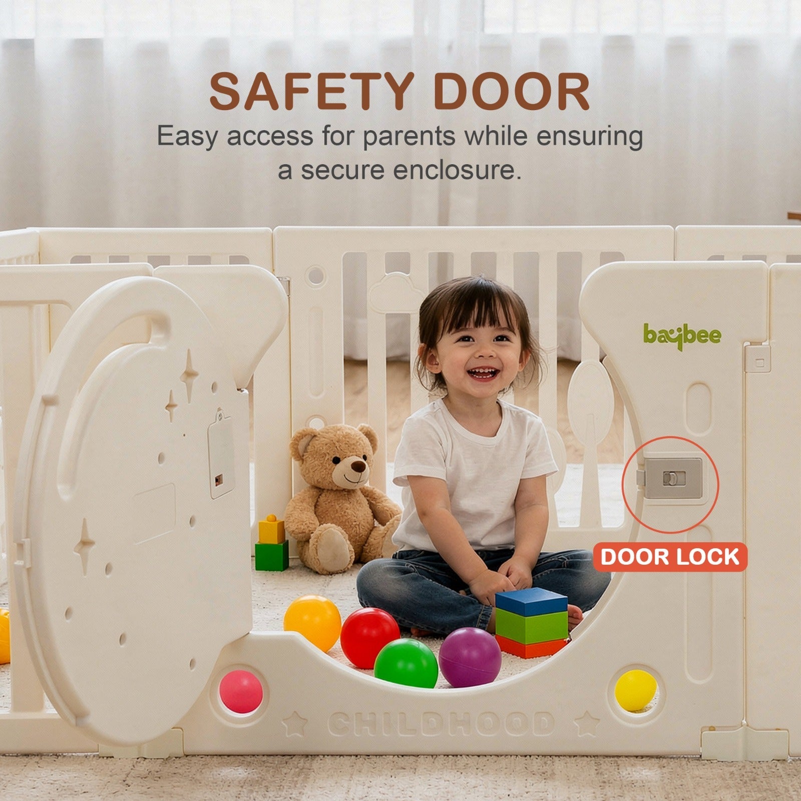 Baybee 2-in-1 Moon Foldable Baby Playpen with Glowing Light & Basketball Set Safety Lock Play Yard for 0-5 Years  (18 Panel) - Image 4