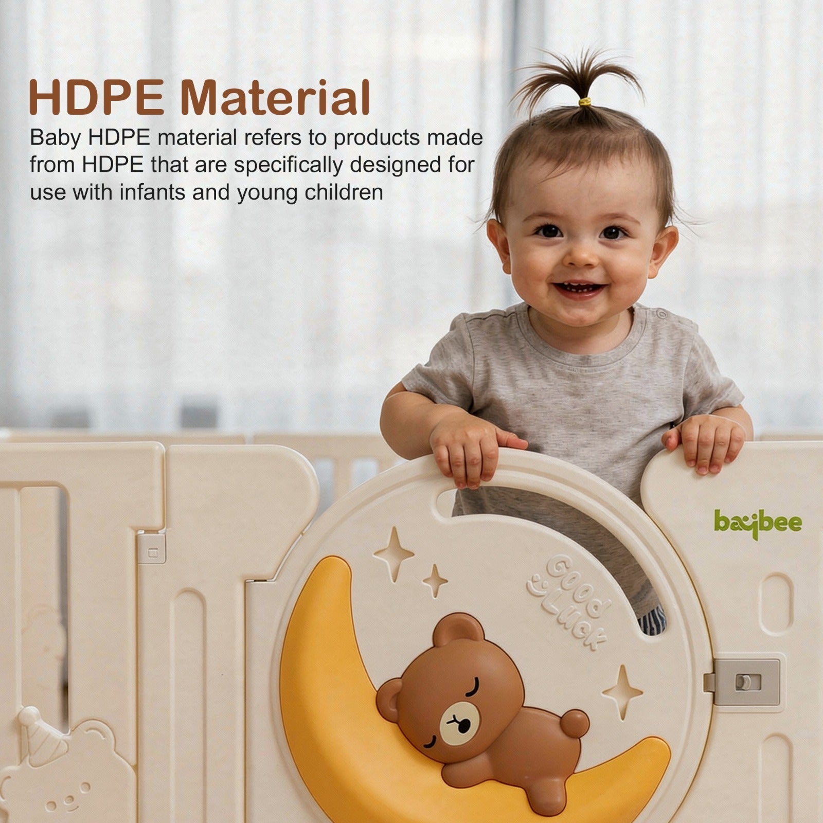 Baybee 2-in-1 Moon Foldable Baby Playpen with Glowing Light & Basketball Set Safety Lock Play Yard for 0-5 Years  (18 Panel) - Image 7
