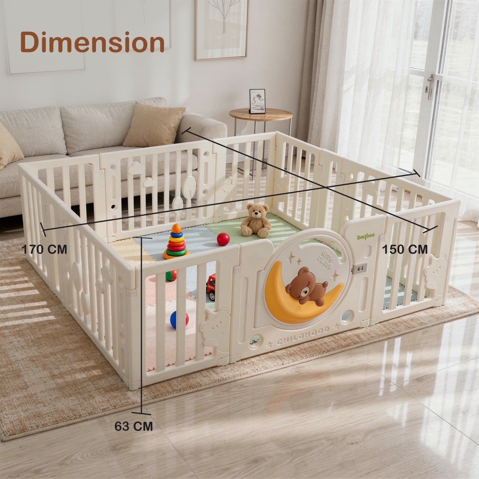 Baybee 2-in-1 Moon Foldable Baby Playpen with Glowing Light & Basketball Set Safety Lock Play Yard for 0-5 Years  (18 Panel) - Image 8
