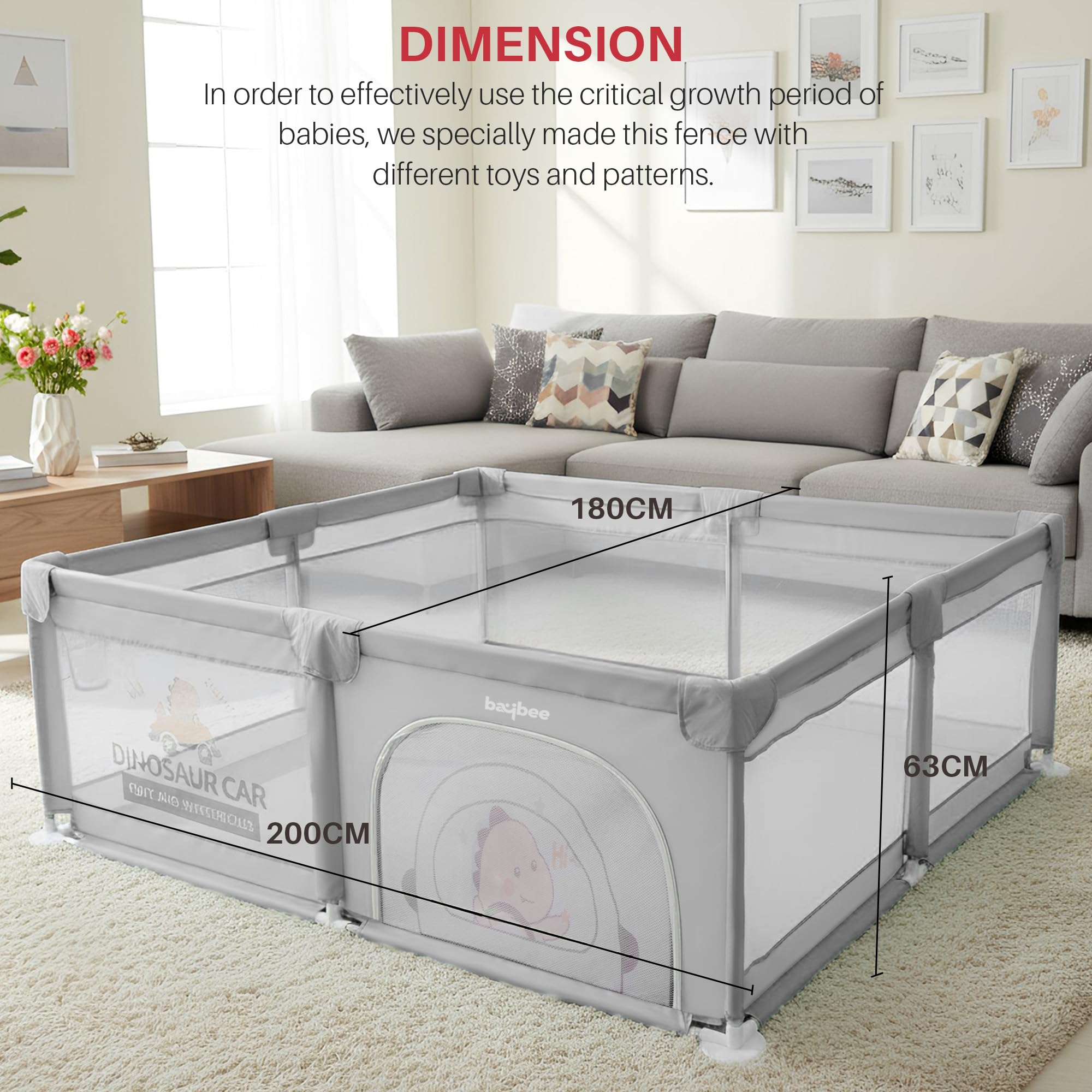 Baybee JoyHub Kids Playpen for Babies Baby Play Area Indoor Setup with Zipper Door (200 x 180 CM) - Image 8