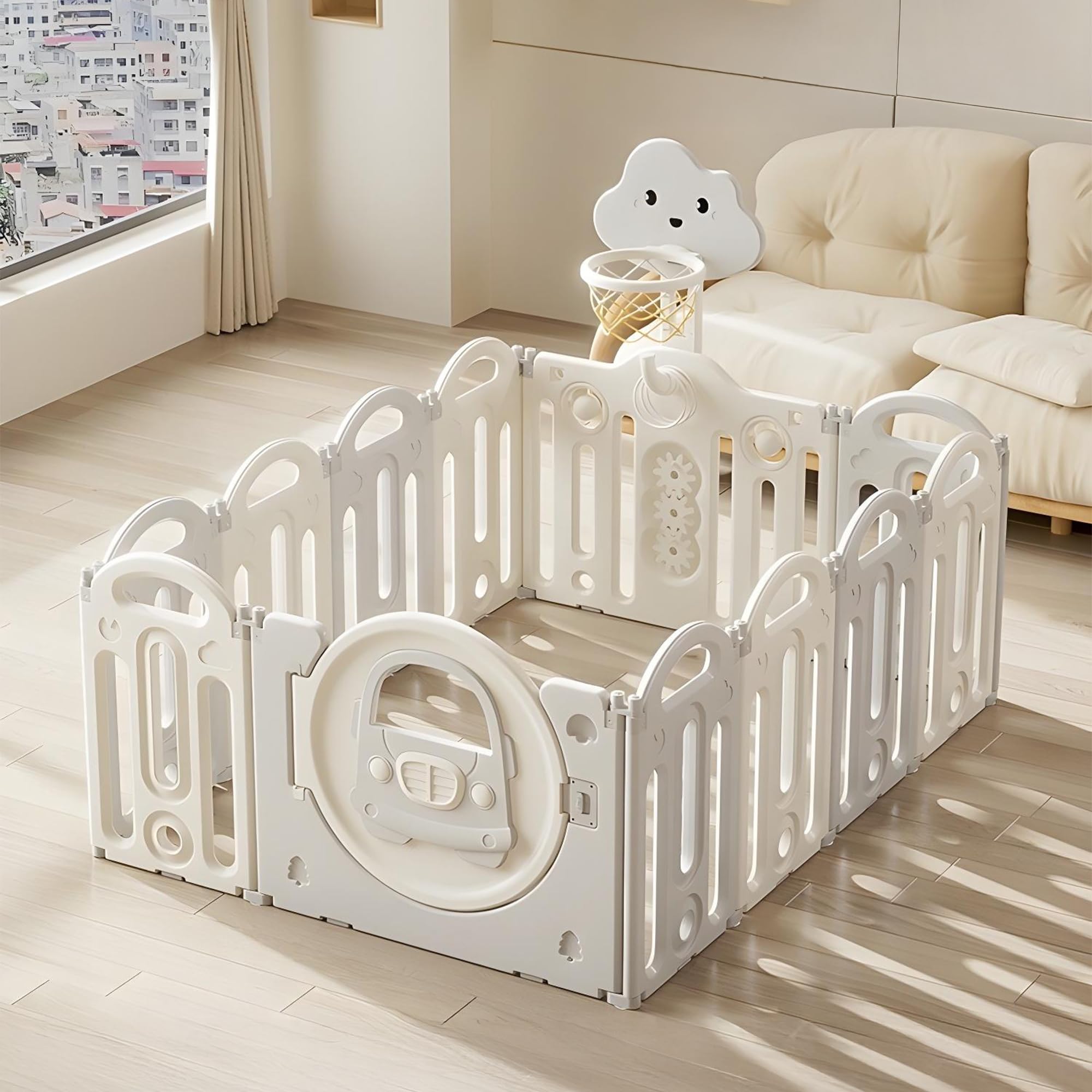 Baybee_Kids_Playpen_for_Babies_Foldable_Baby_Play_Area_Indoo_01 Baybee Kids Playpen for Babies Foldable Baby Play Area Indoor Setup with Basket Ball Hoop (12 Panels) - Image 1