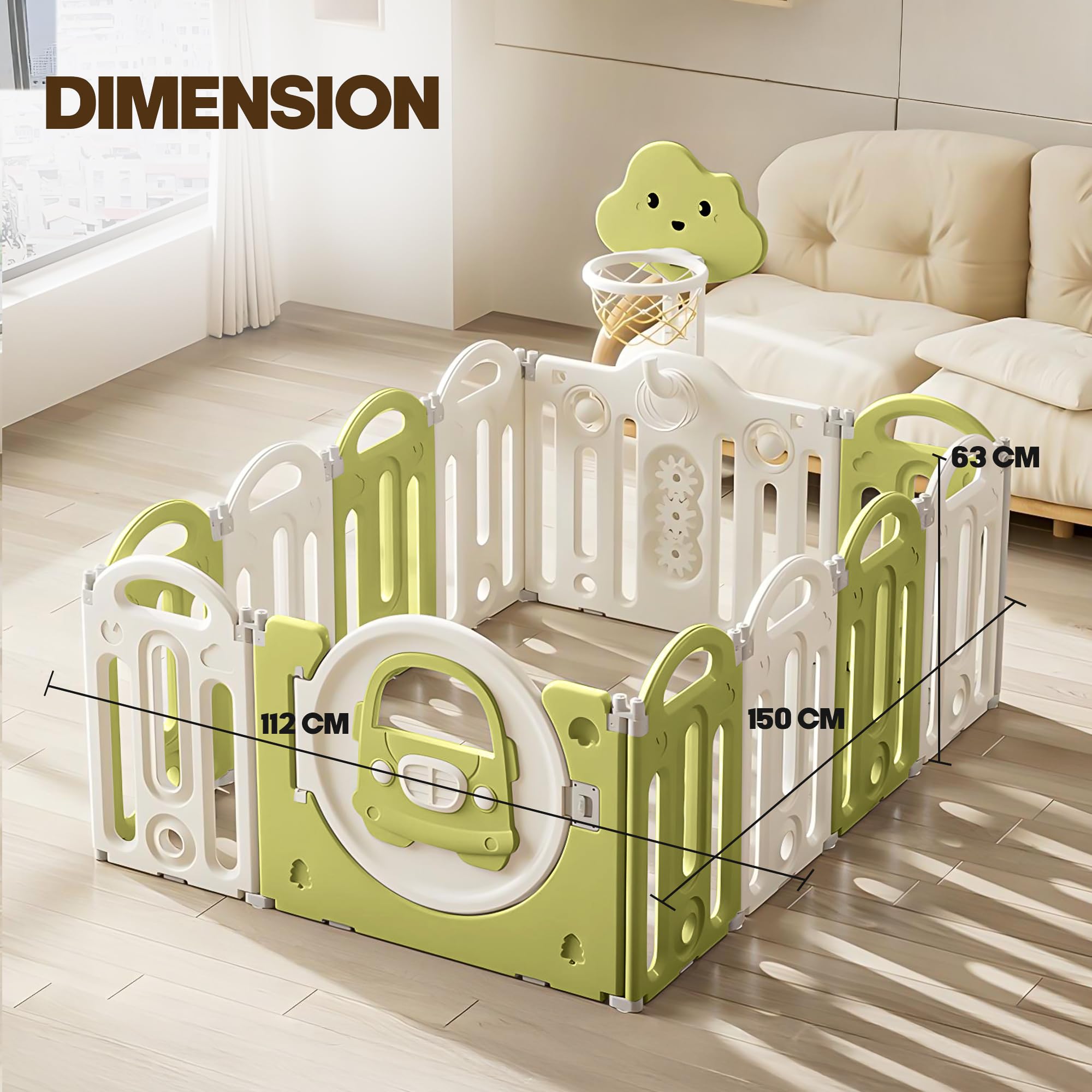 Baybee Kids Playpen for Babies Foldable Baby Play Area Indoor Setup with Basket Ball Hoop (12 Panels) - Image 14