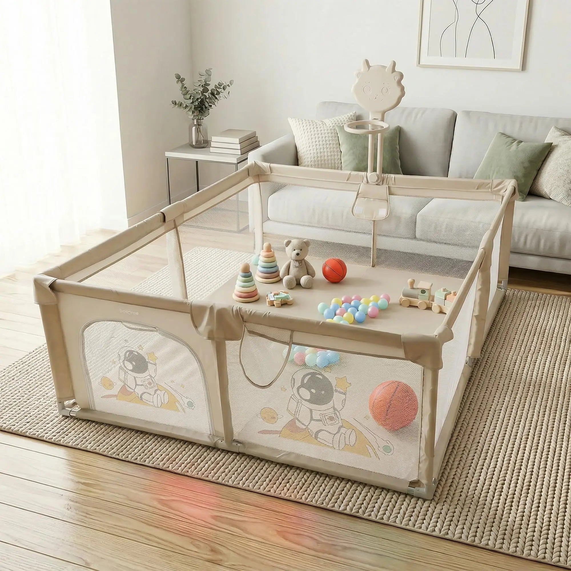 Baybee Kids Playpen for Babies with Basket Ball Hoop (180 x 150 CM) - Image 1