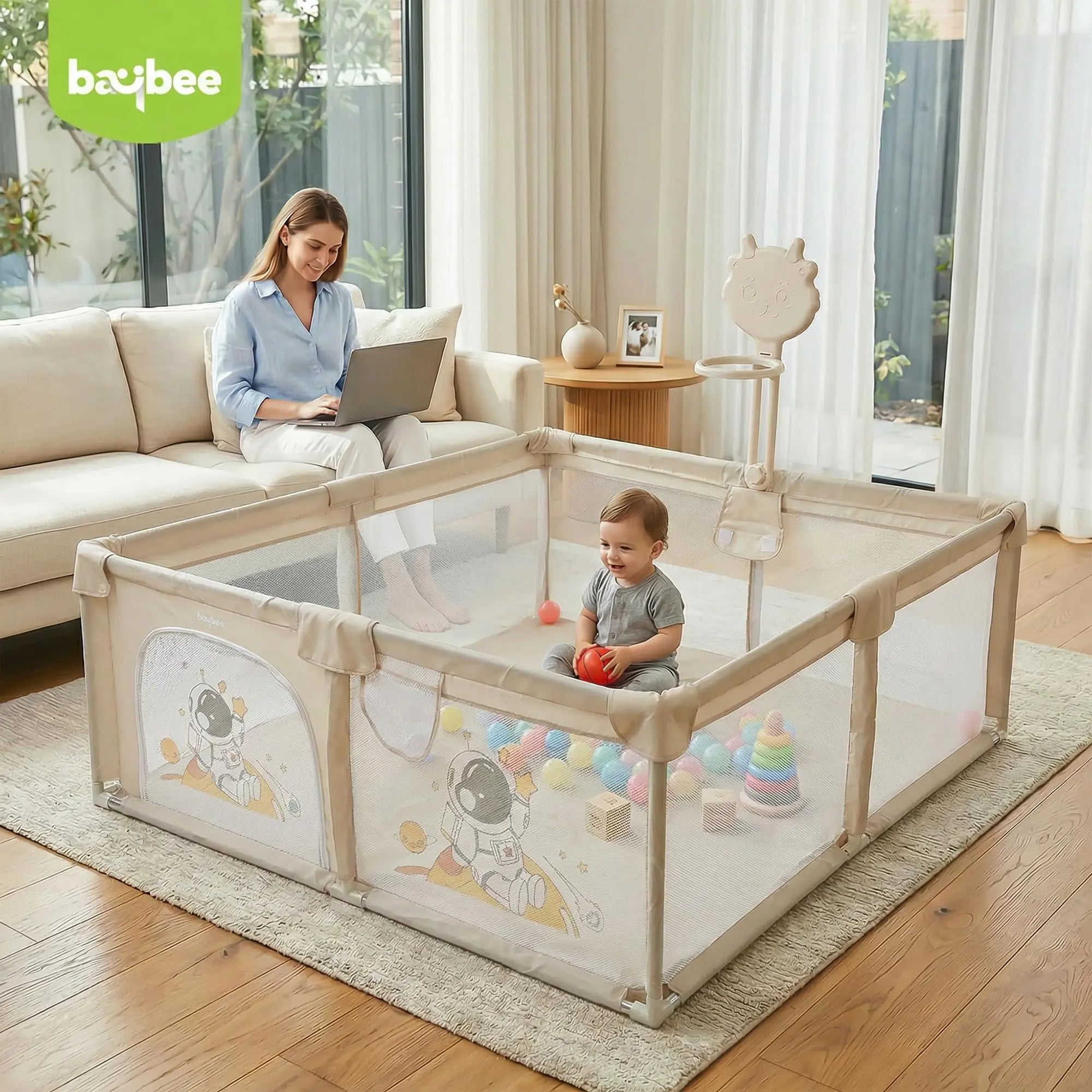 Baybee Kids Playpen for Babies with Basket Ball Hoop (180 x 150 CM) - Image 3