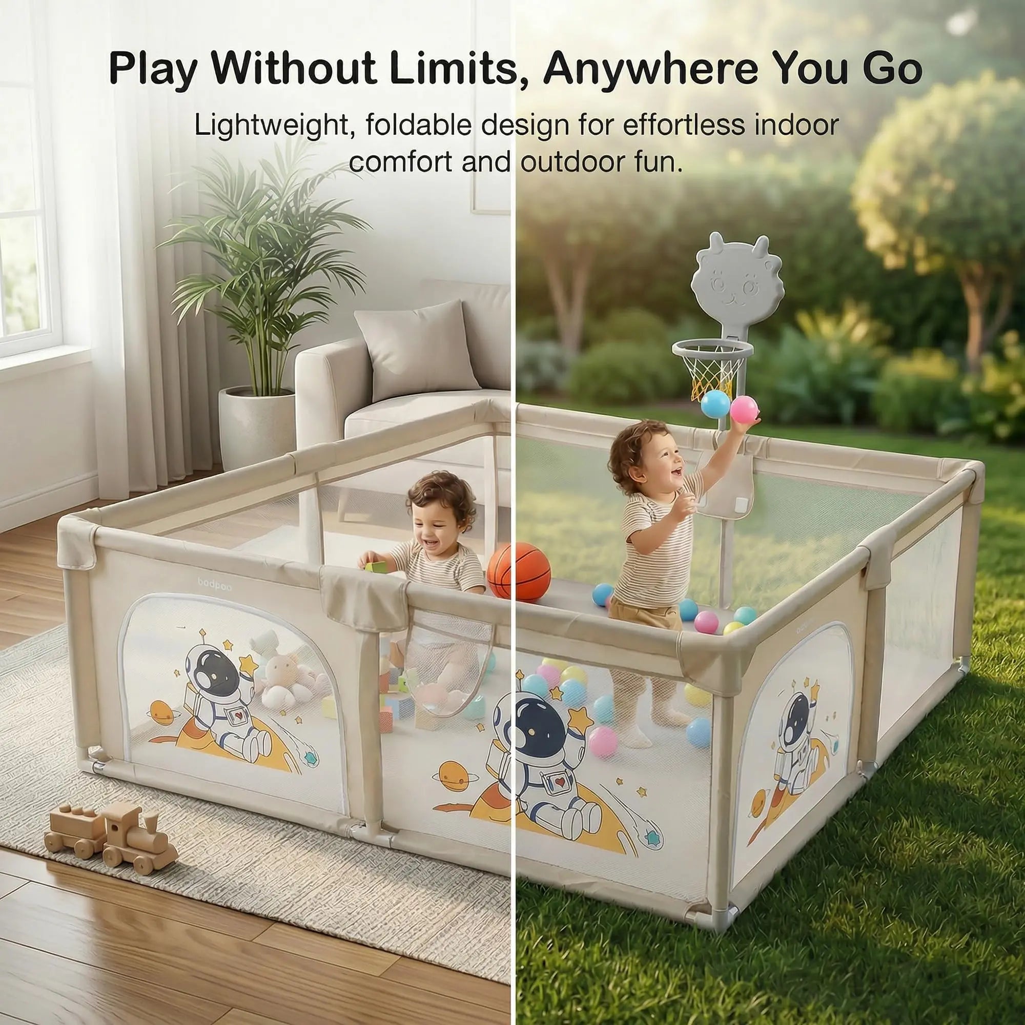 Baybee Kids Playpen for Babies with Basket Ball Hoop (180 x 150 CM) - Image 4