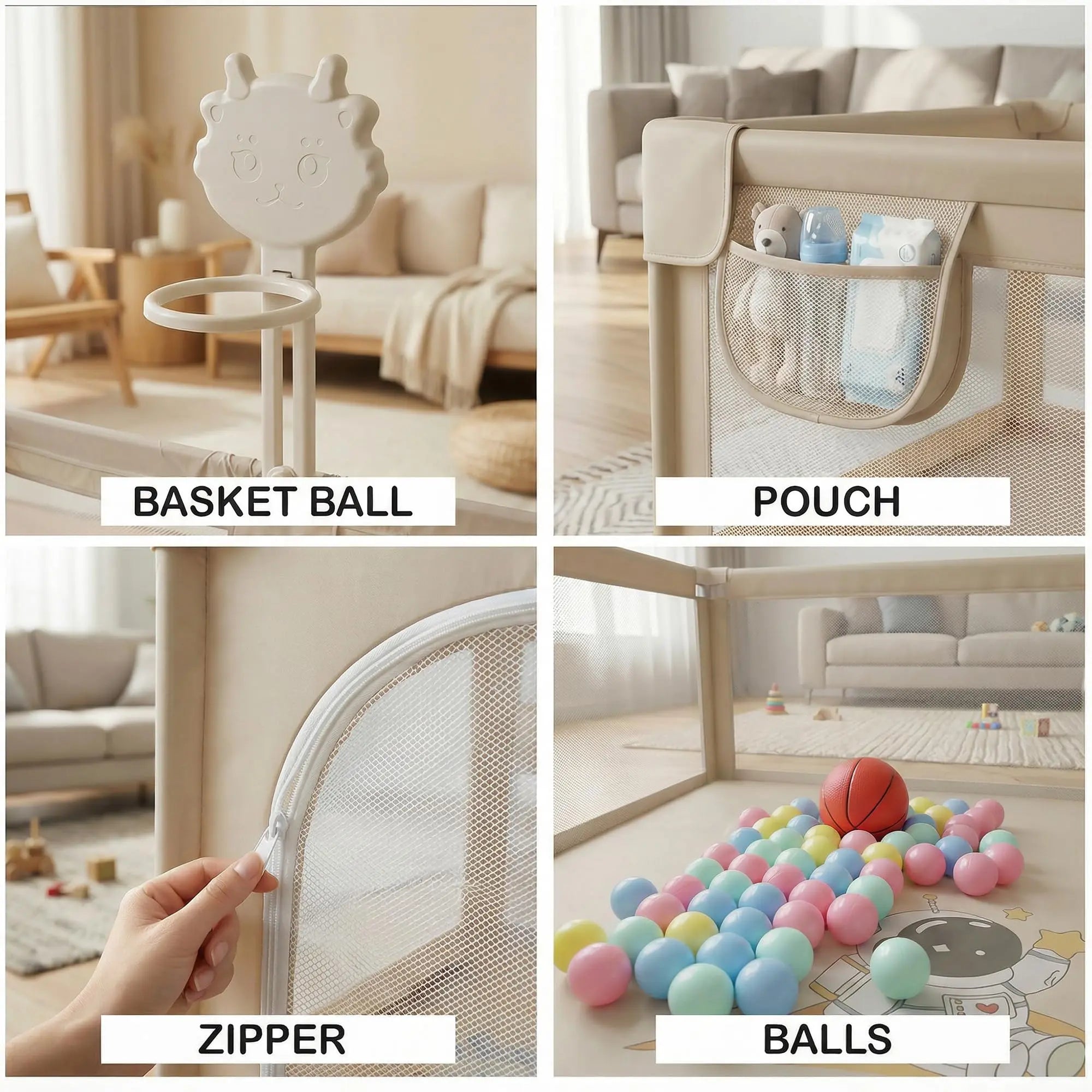 Baybee Kids Playpen for Babies with Basket Ball Hoop (180 x 150 CM) - Image 5