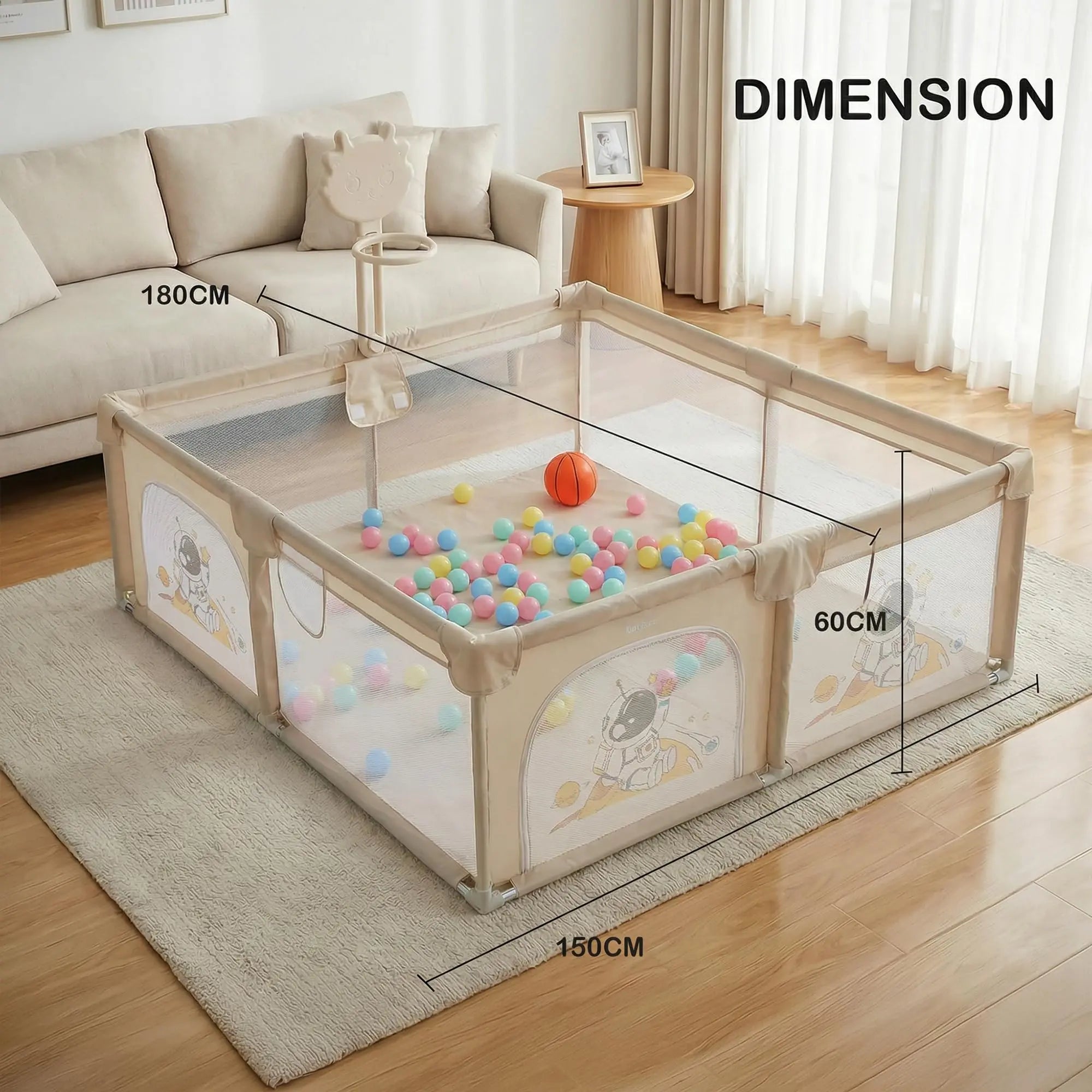 Baybee Kids Playpen for Babies with Basket Ball Hoop (180 x 150 CM) - Image 7