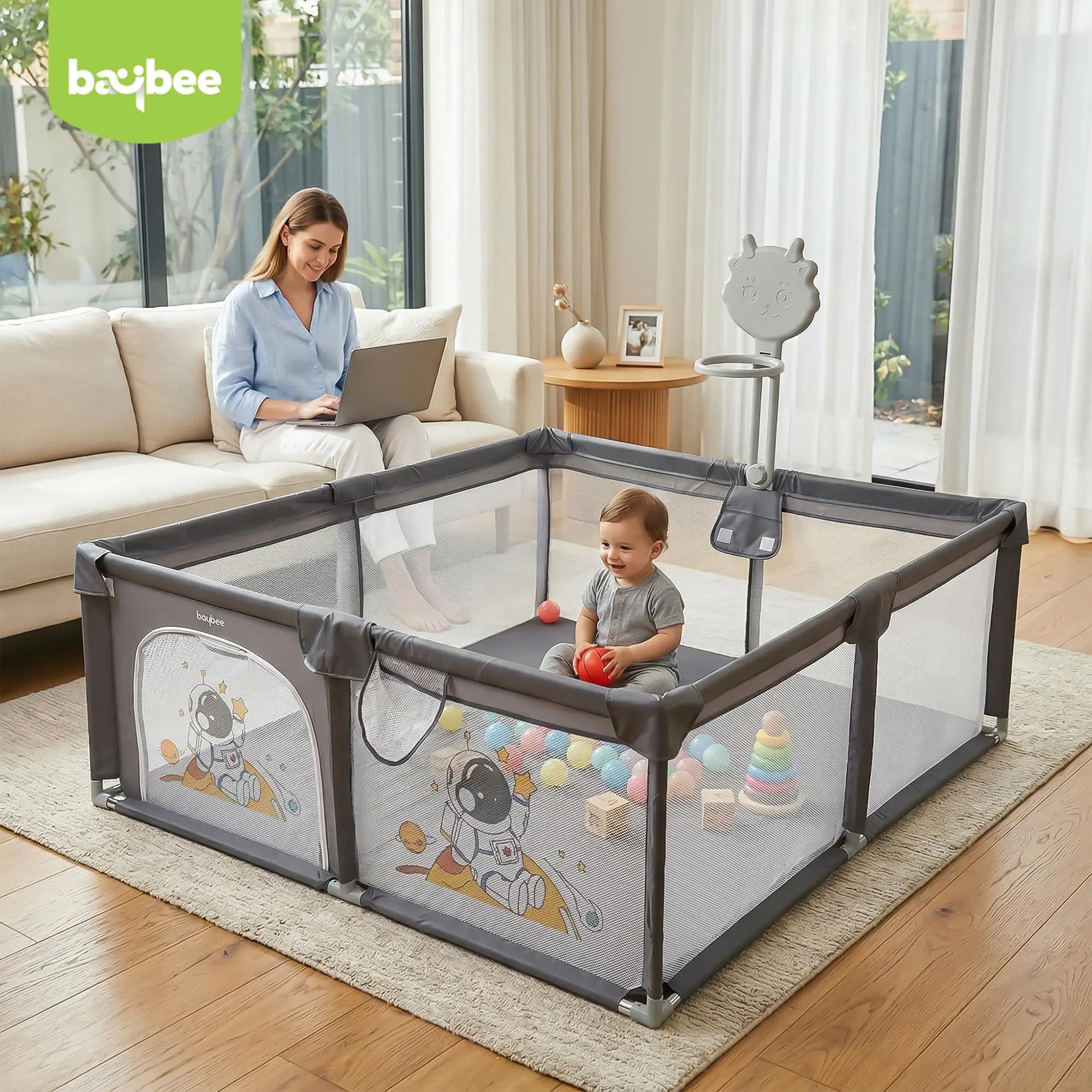 Baybee Kids Playpen for Babies with Basket Ball Hoop (180 x 150 CM) - Image 10