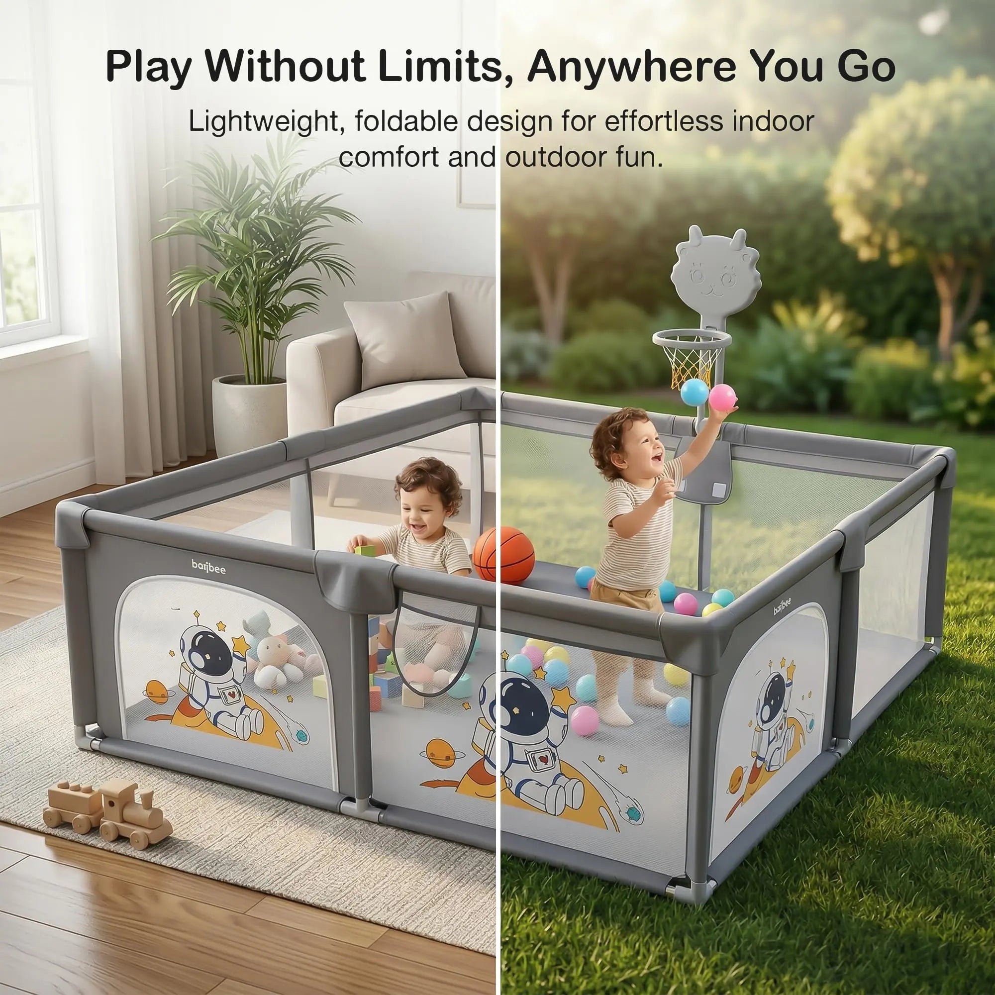 Baybee Kids Playpen for Babies with Basket Ball Hoop (180 x 150 CM) - Image 11
