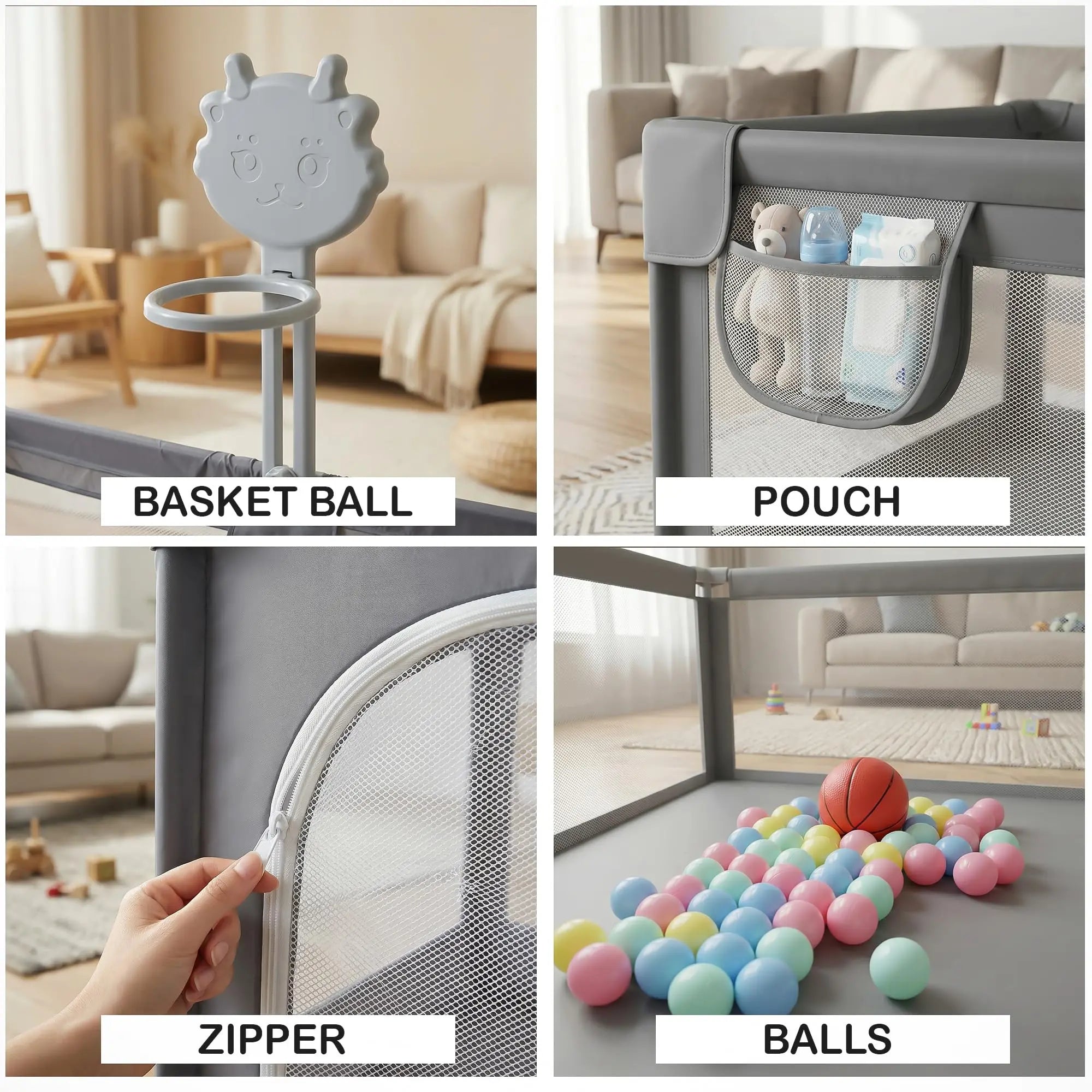 Baybee Kids Playpen for Babies with Basket Ball Hoop (180 x 150 CM) - Image 12