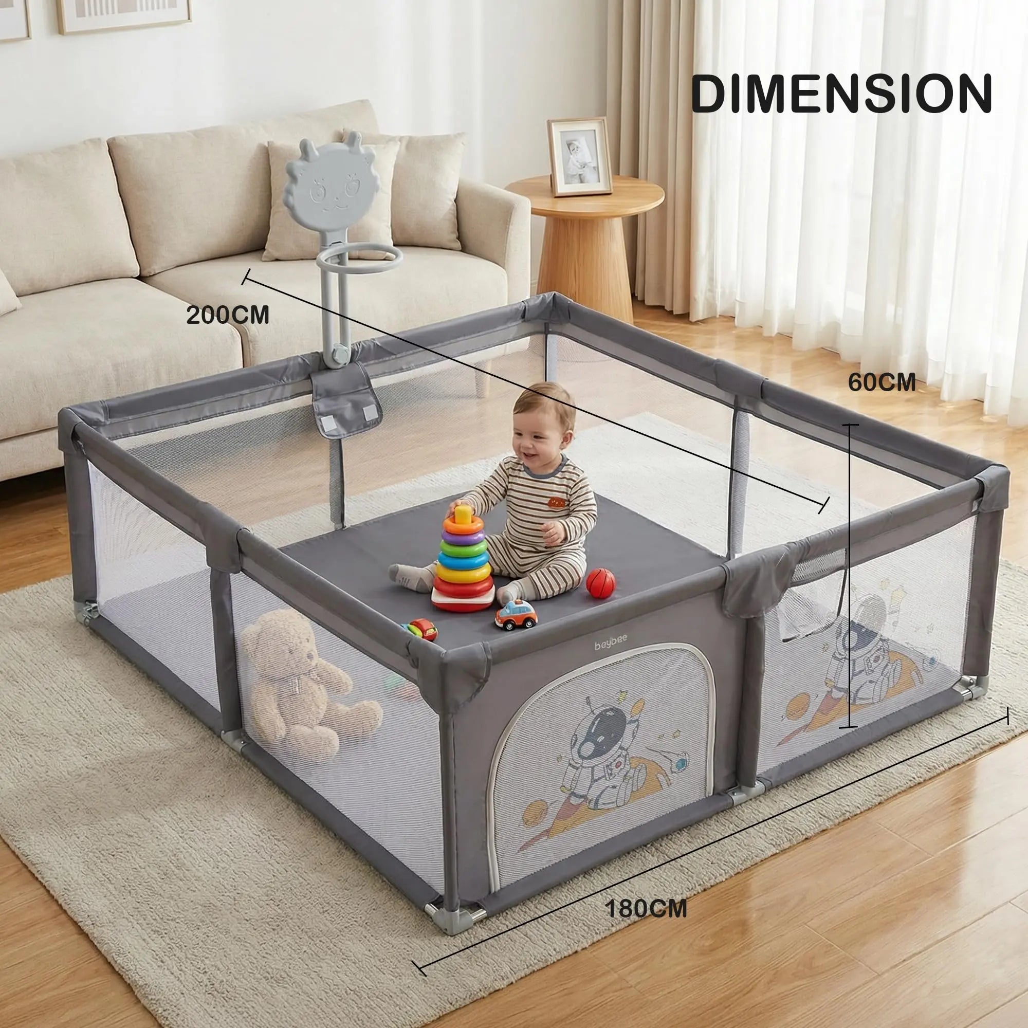 Baybee Kids Playpen for Babies with Basket Ball Hoop ( 200x180CM) - Image 7