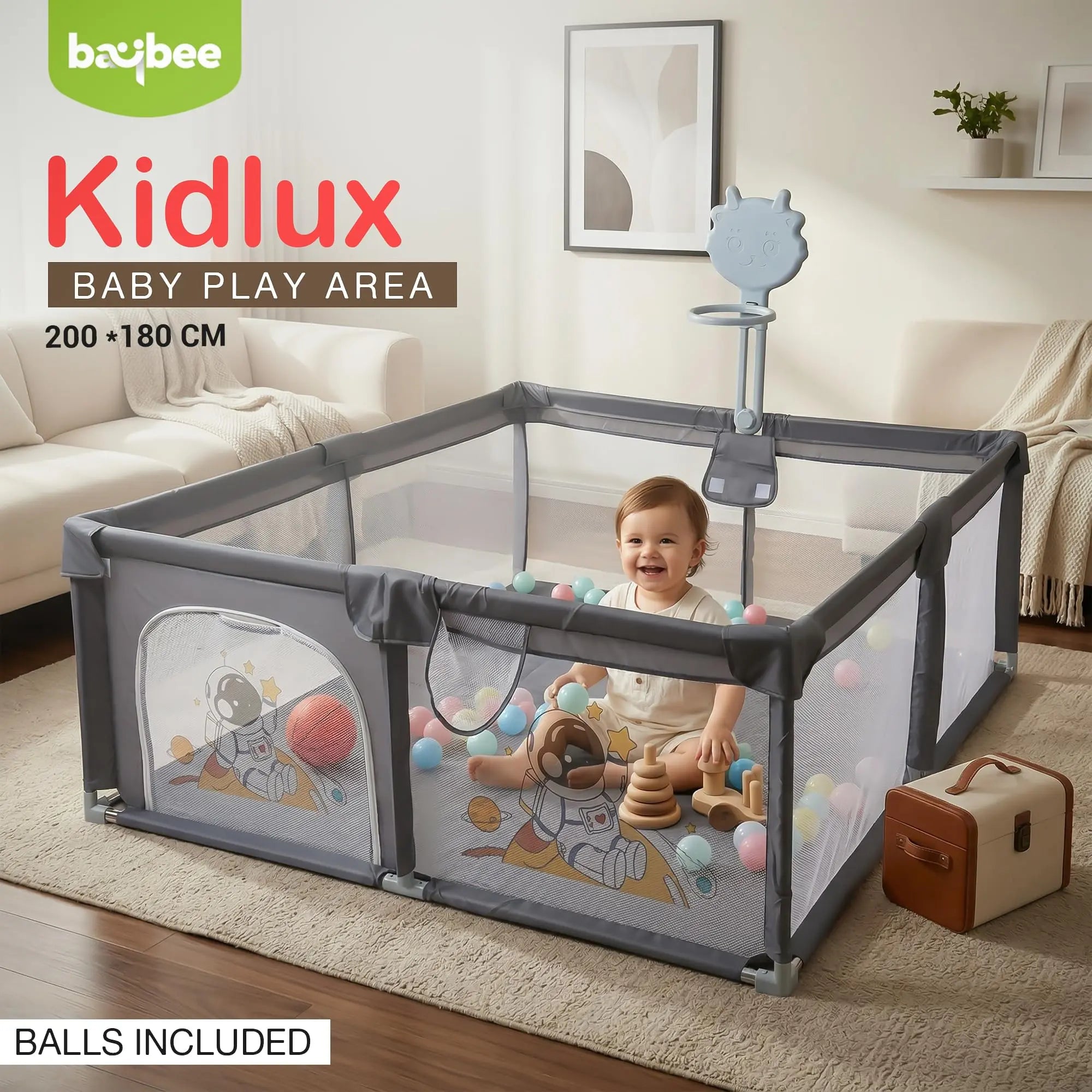 Baybee Kids Playpen for Babies with Basket Ball Hoop ( 200x180CM) - Image 8