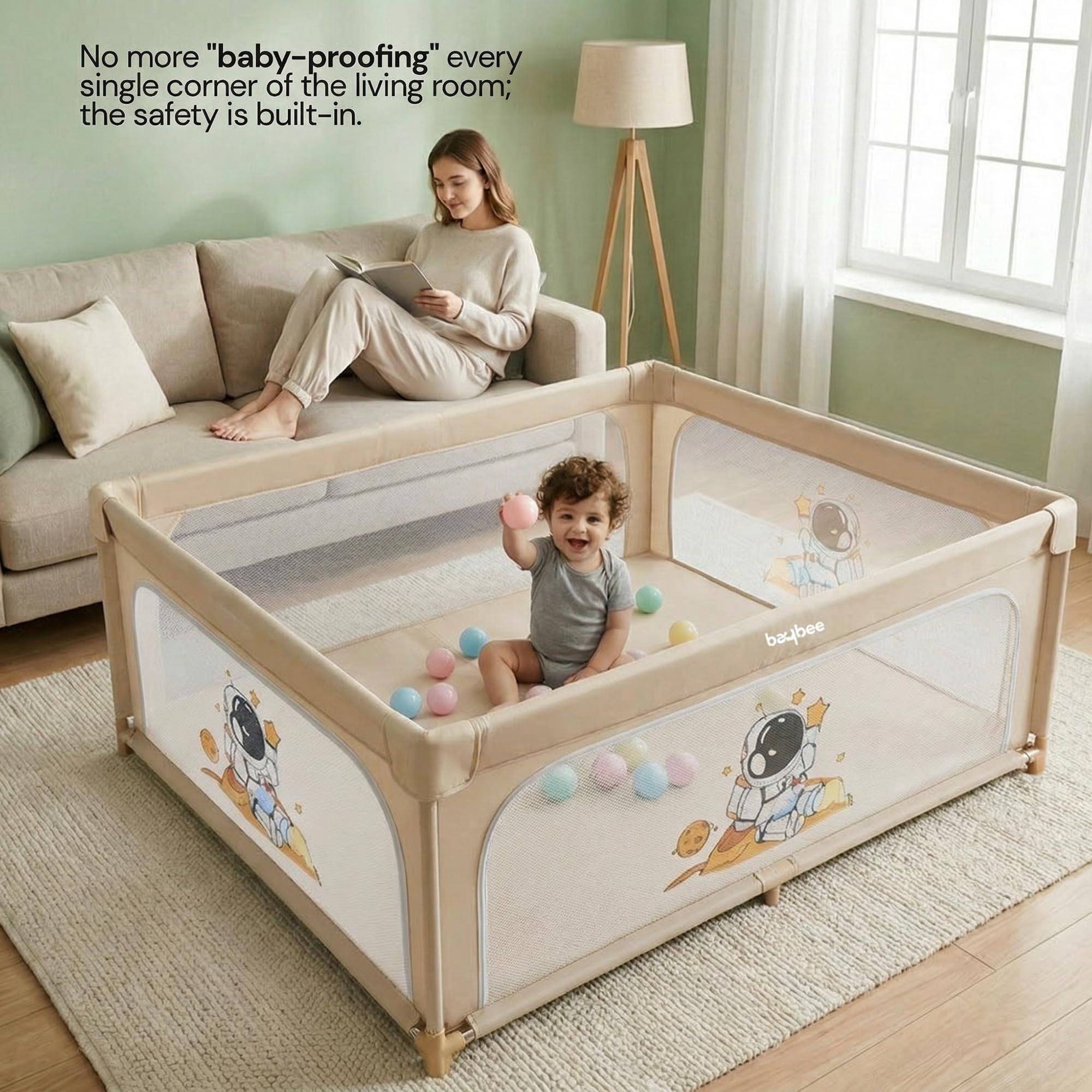 Baybee Kids Playpen for Babies with Colourful Balls (120 x 120 CM ) - Image 2