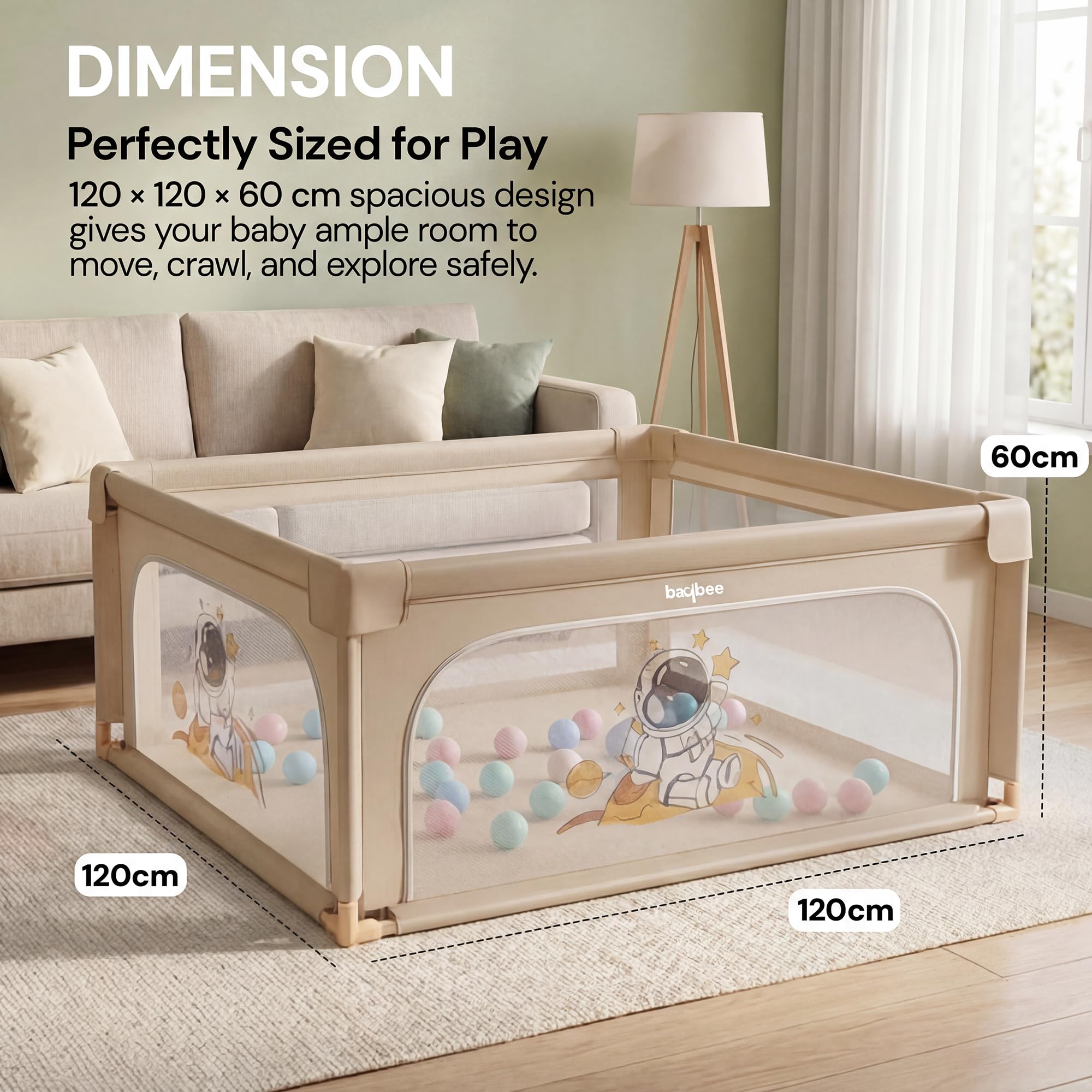 Baybee Kids Playpen for Babies with Colourful Balls (120 x 120 CM ) - Image 7