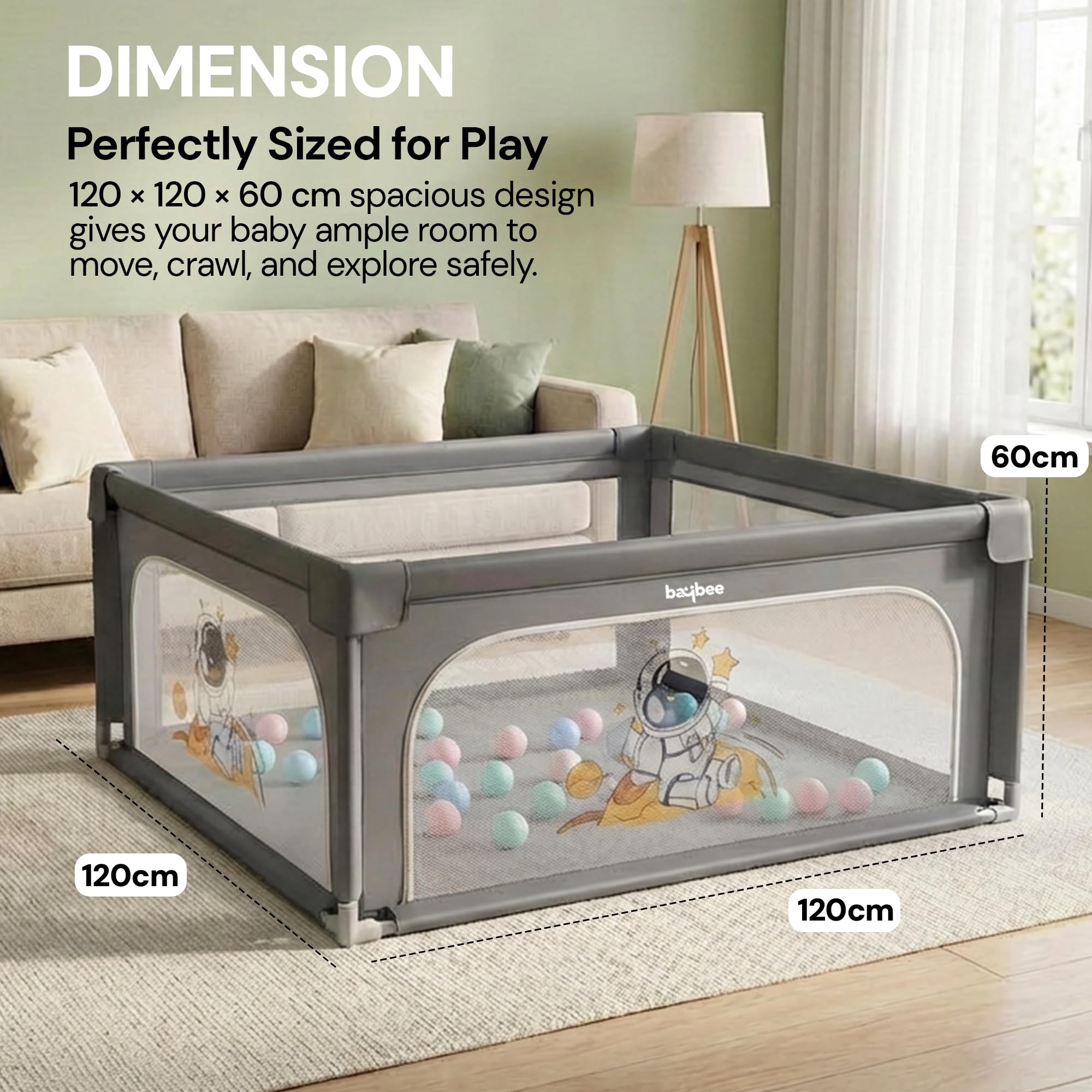 Baybee Kids Playpen for Babies with Colourful Balls (120 x 120 CM ) - Image 15