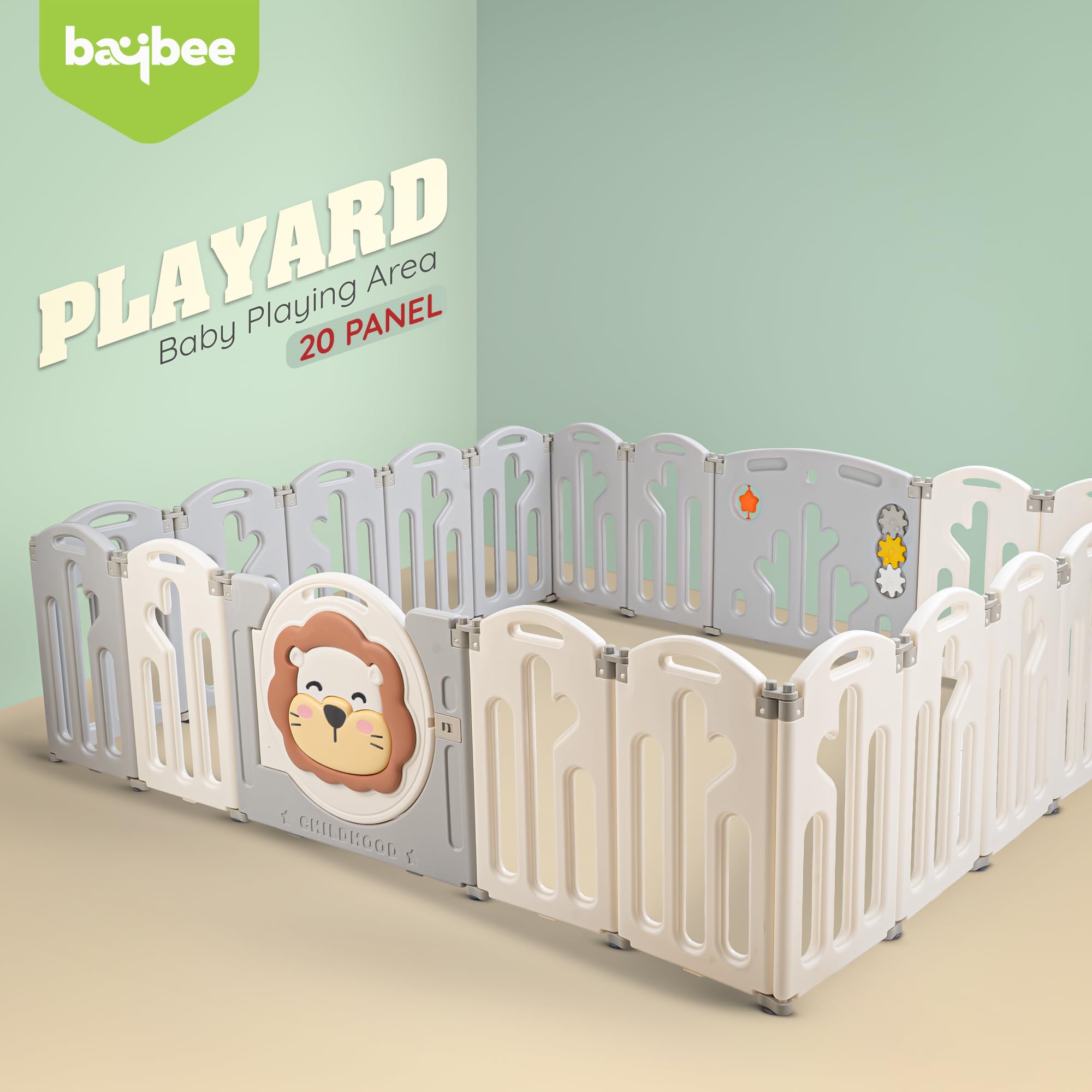 Baybee Lion Kids Playpen for Babies Foldable Baby Play Area Indoor Setup (20 Panels) - Image 3