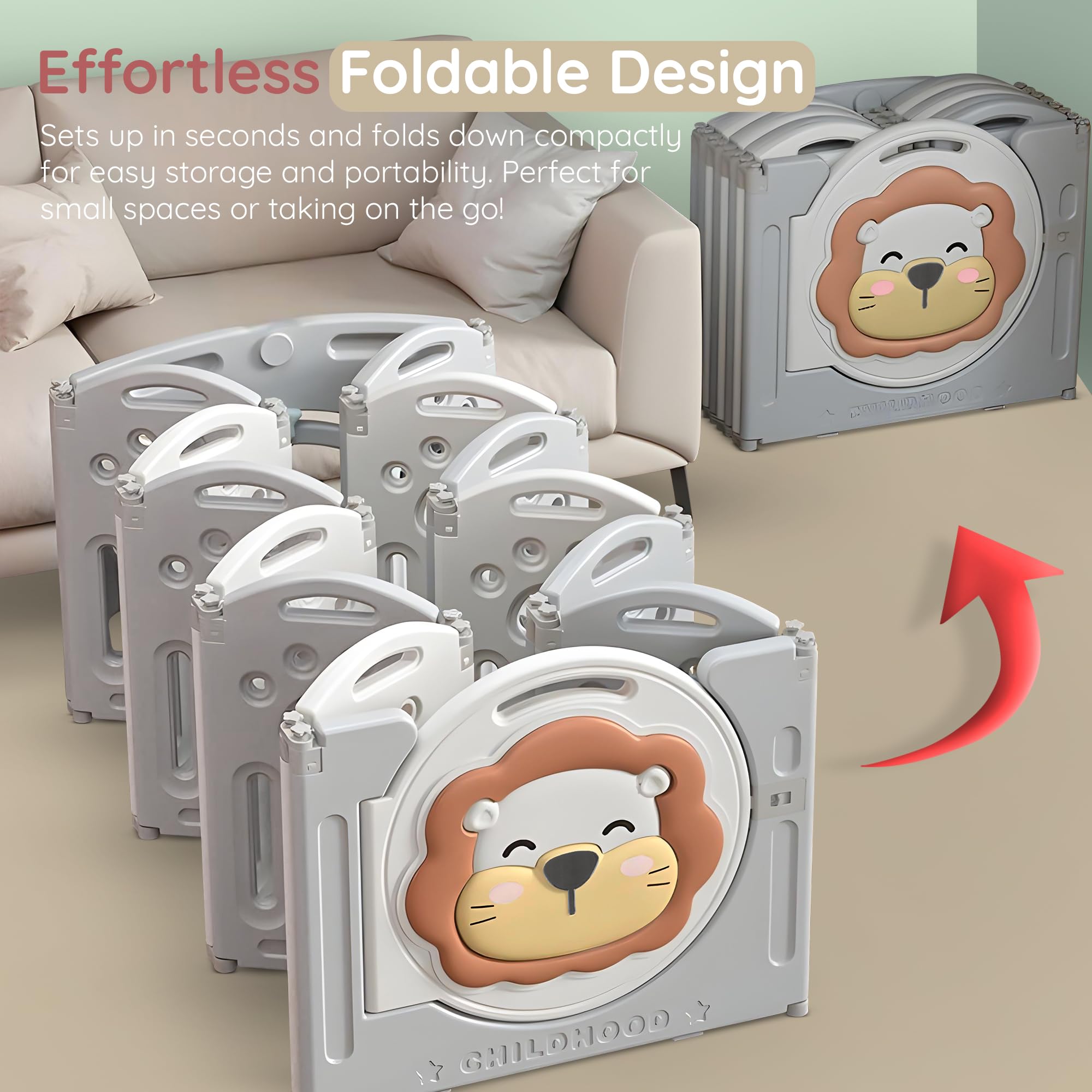 Baybee Lion Kids Playpen for Babies Foldable Baby Play Area Indoor Setup (20 Panels) - Image 5