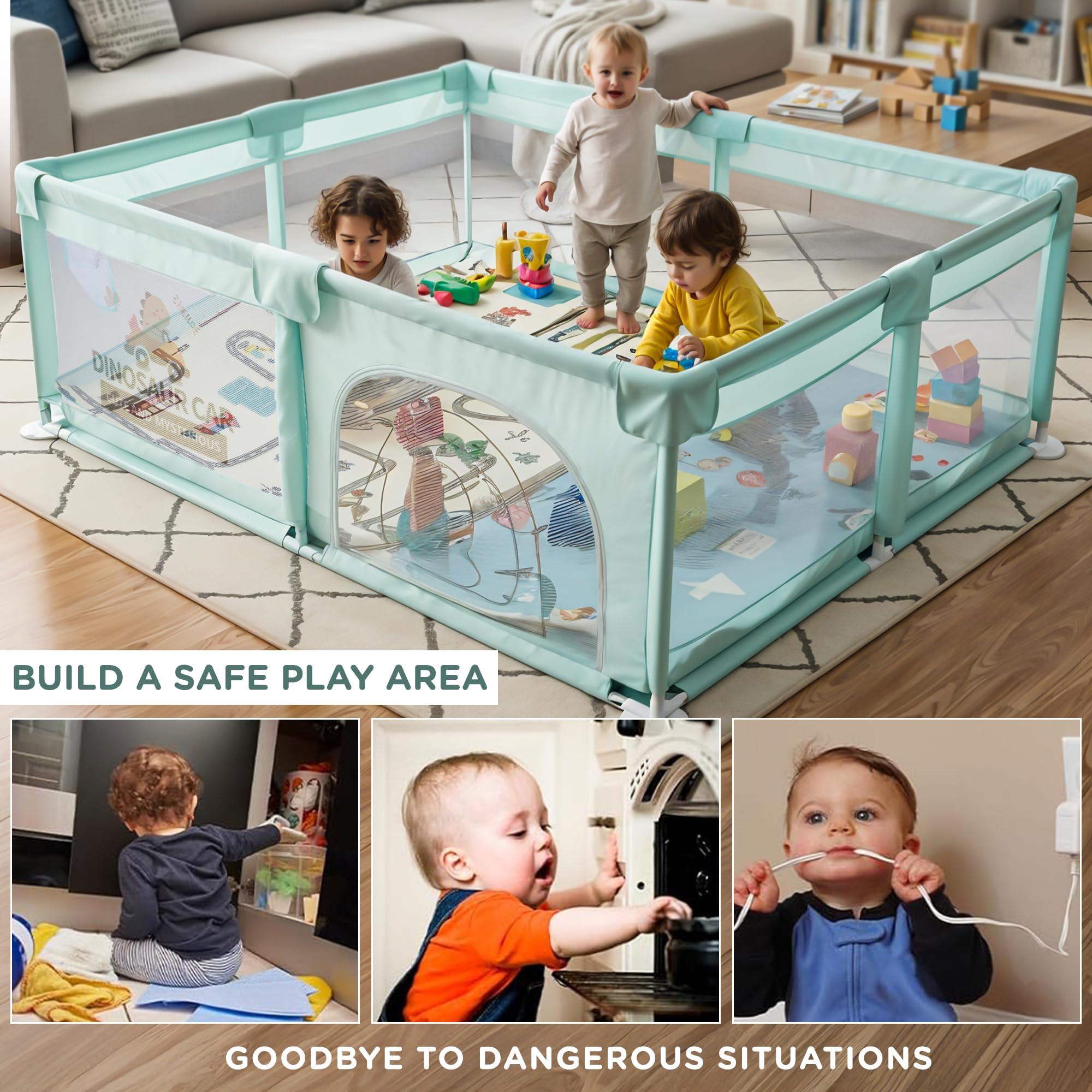Baybee Nestoria Plus Kids Playpen for Babies with Play mat Baby Play Area Indoor (180 x 150 CM) - Image 4