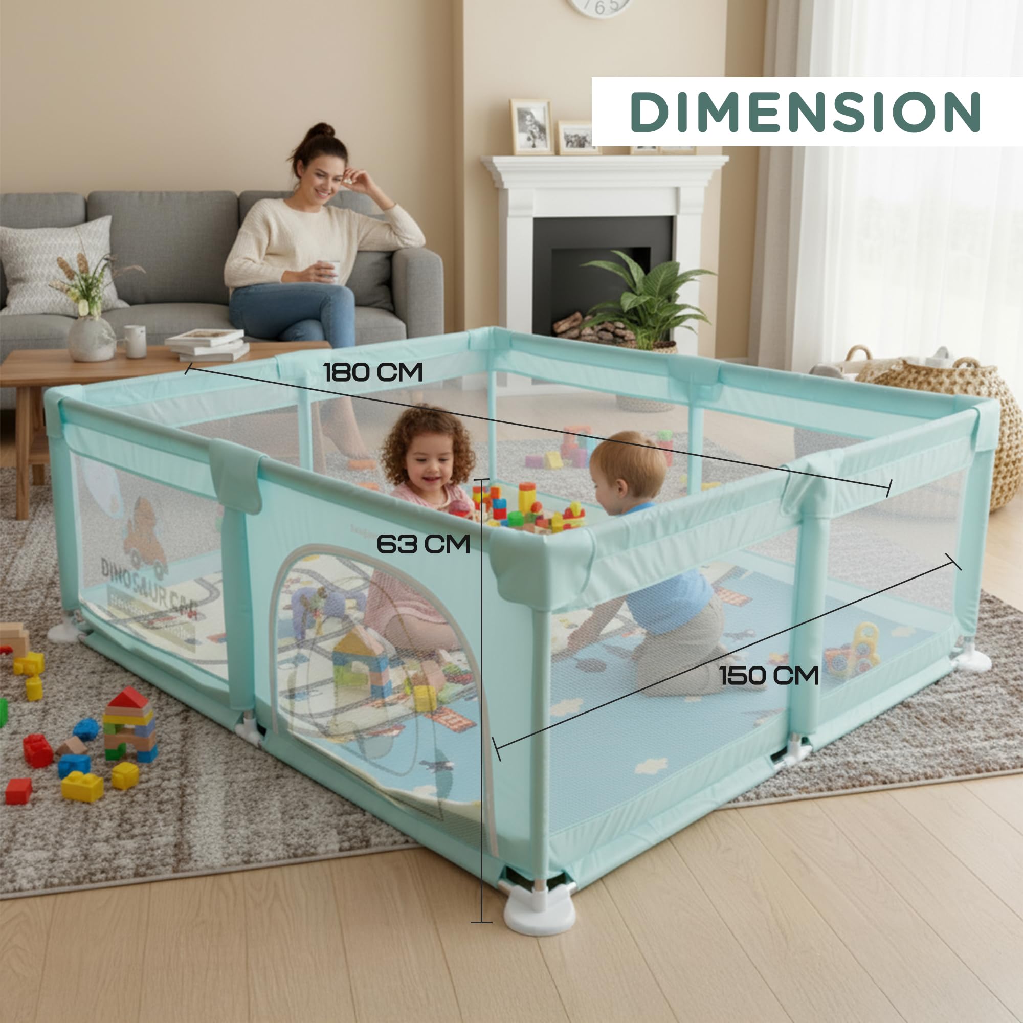 Baybee Nestoria Plus Kids Playpen for Babies with Play mat Baby Play Area Indoor (180 x 150 CM) - Image 8