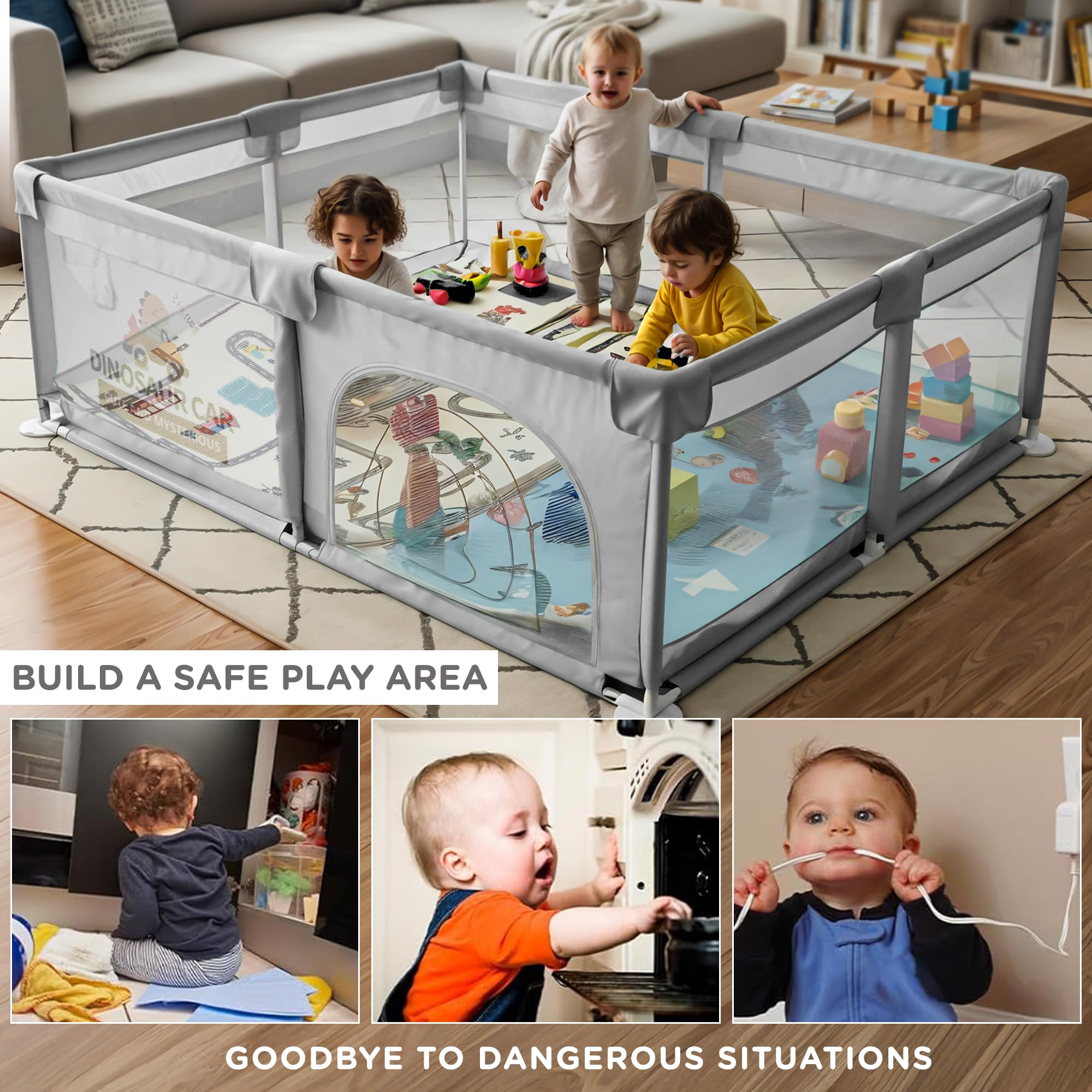 Baybee Nestoria Plus Kids Playpen for Babies with Play mat Baby Play Area Indoor (180 x 150 CM) - Image 11