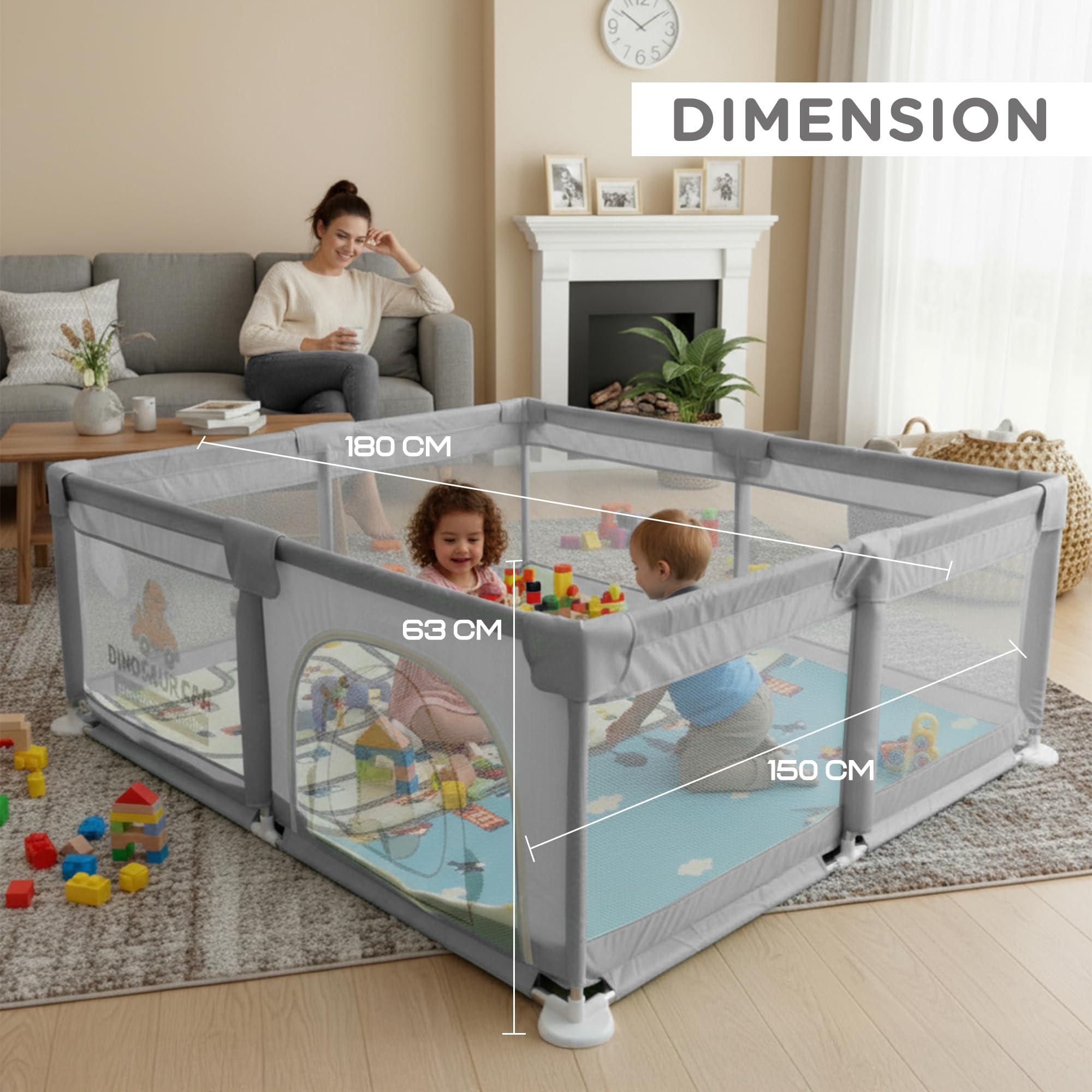 Baybee Nestoria Plus Kids Playpen for Babies with Play mat Baby Play Area Indoor (180 x 150 CM) - Image 15