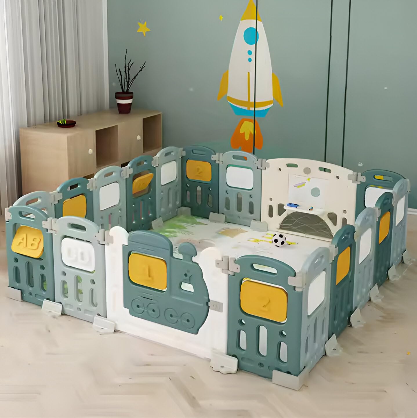 Baybee Train Kids Playpen for Babies Foldable Baby Play Area Indoor Setup with Safety Lock (18 Panels) - Image 1