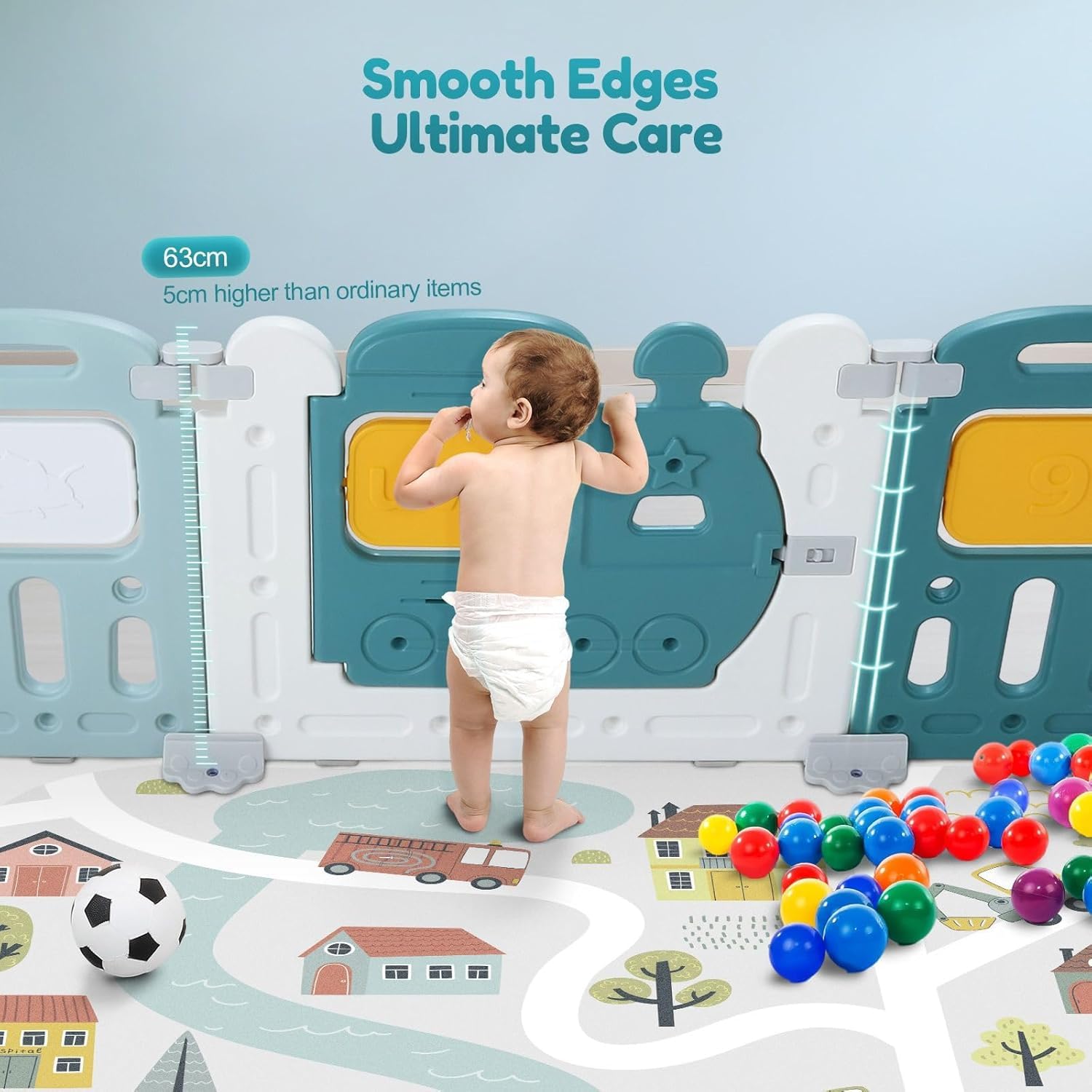 Baybee Train Kids Playpen for Babies Foldable Baby Play Area Indoor Setup with Safety Lock (18 Panels) - Image 2