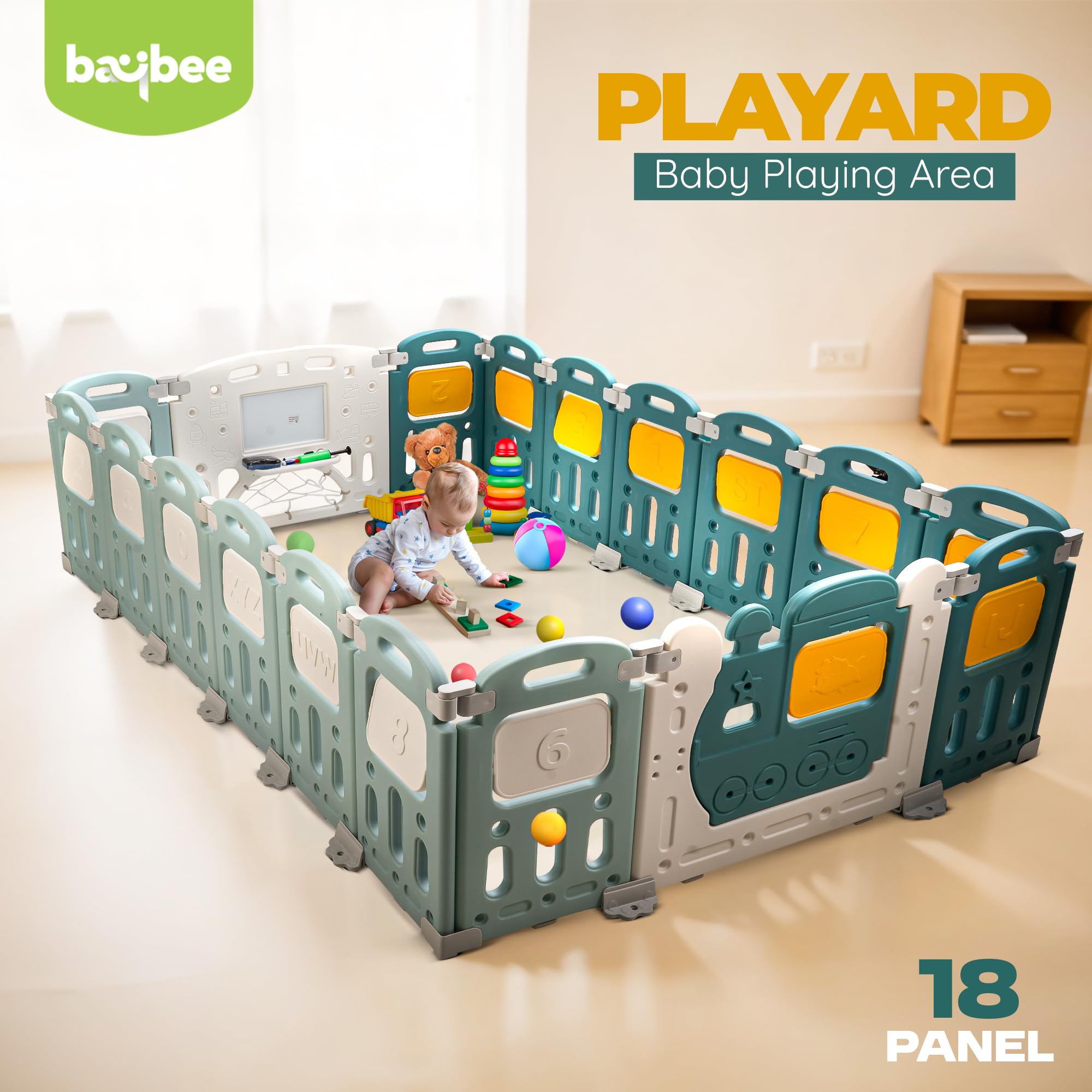 Baybee Train Kids Playpen for Babies Foldable Baby Play Area Indoor Setup with Safety Lock (18 Panels) - Image 9