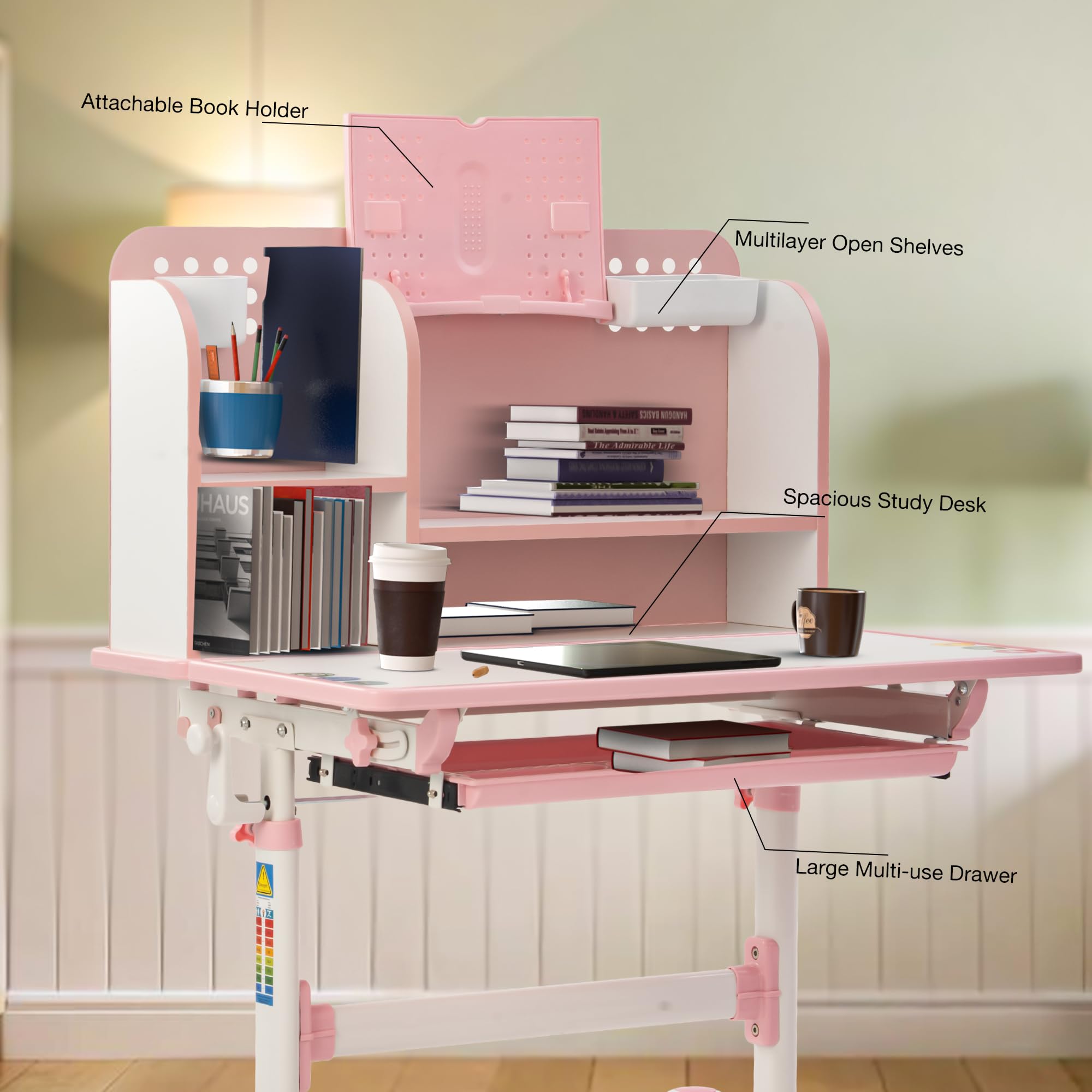 Baybee Kids Study Table & Chair Set for Height Adjustable Ergonomic Desk with Book Holder - Image 4