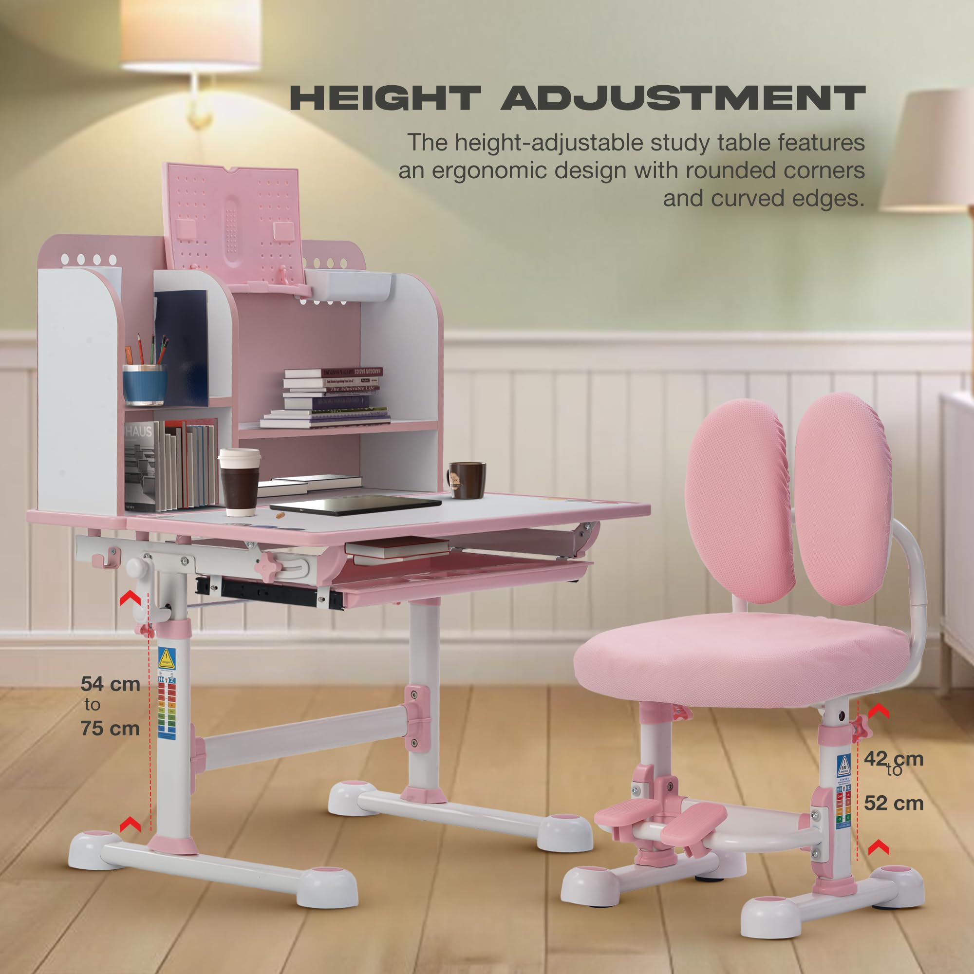 Baybee Kids Study Table & Chair Set for Height Adjustable Ergonomic Desk with Book Holder - Image 6