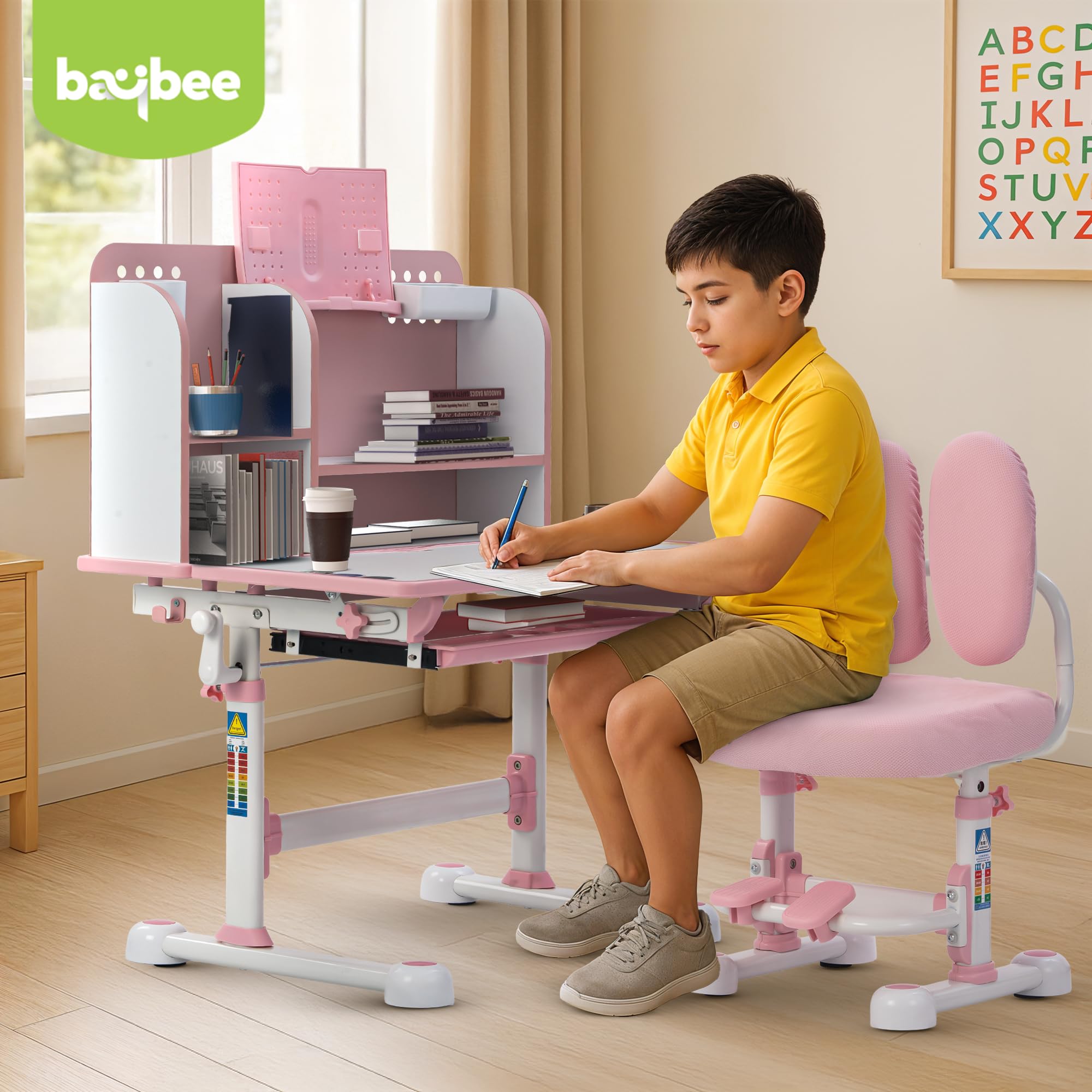 Baybee Kids Study Table & Chair Set for Height Adjustable Ergonomic Desk with Book Holder - Image 7