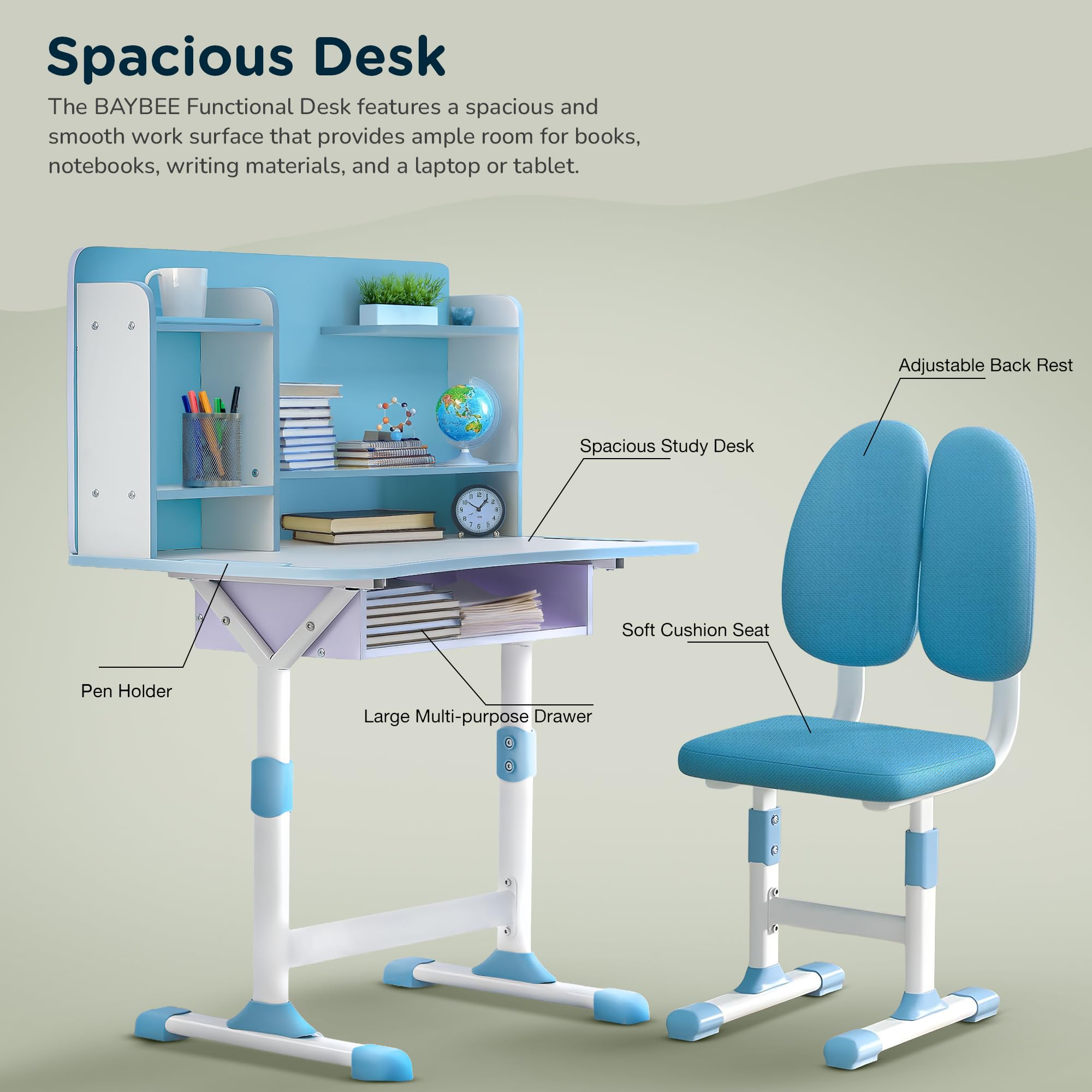 Baybee Kids Study Table and Chair Set for Adjustable Study Table for Kids with Chair, Ergonomic Writing Desk - Image 3