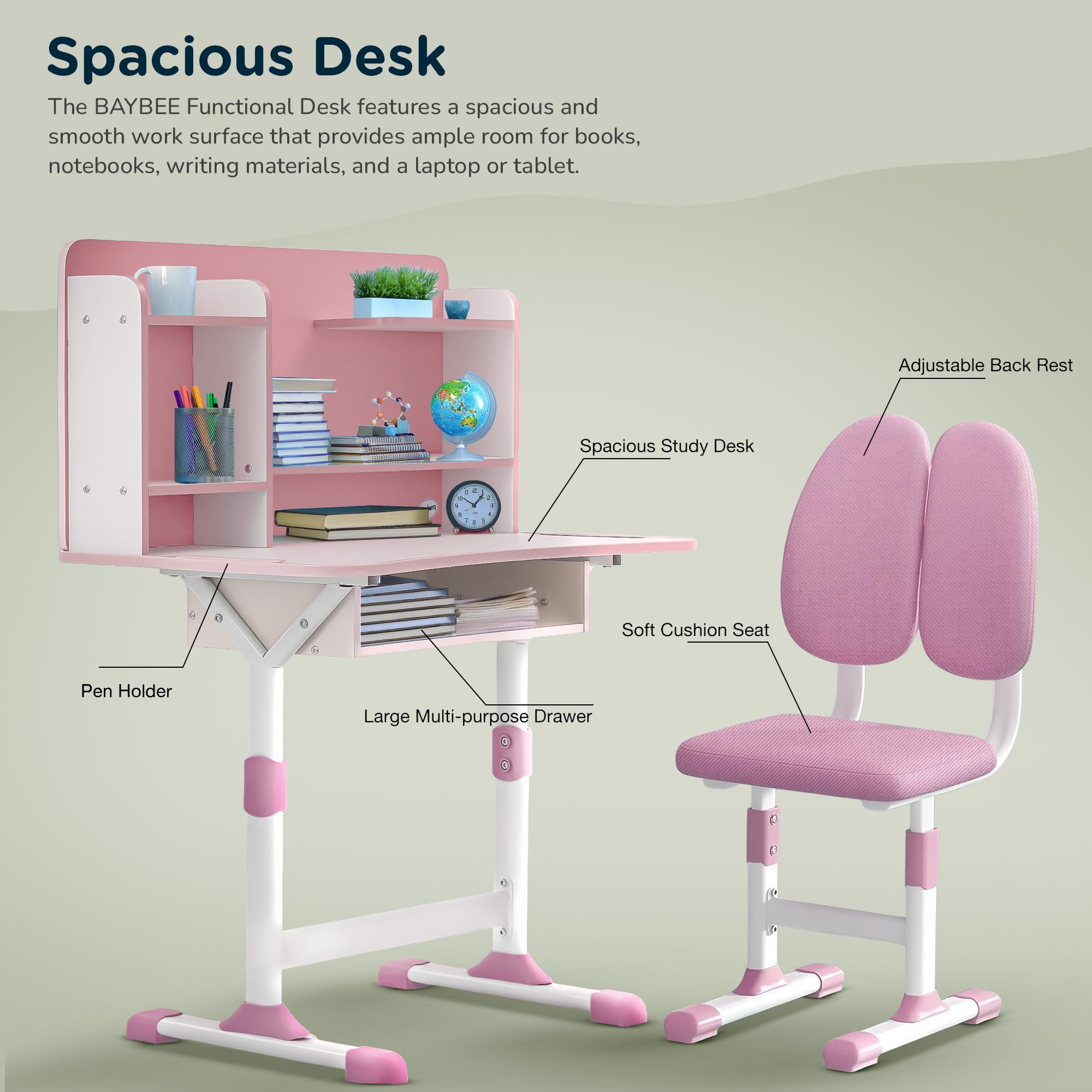 Baybee Kids Study Table and Chair Set for Adjustable Study Table for Kids with Chair, Ergonomic Writing Desk - Image 11